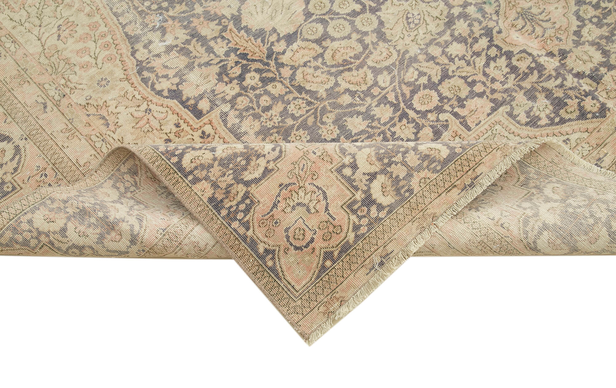 Vintage Cotton Wool Rug – Handmade Area Rug 7'4'' x 10'4'' Beige Wool Turkish Carpet