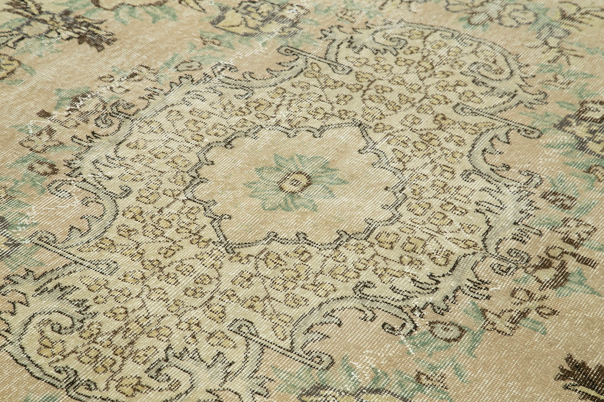 Handmade Wool Area Rug - Vintage Cotton Rug Beige Area Carpet 6'11" x 10'2"