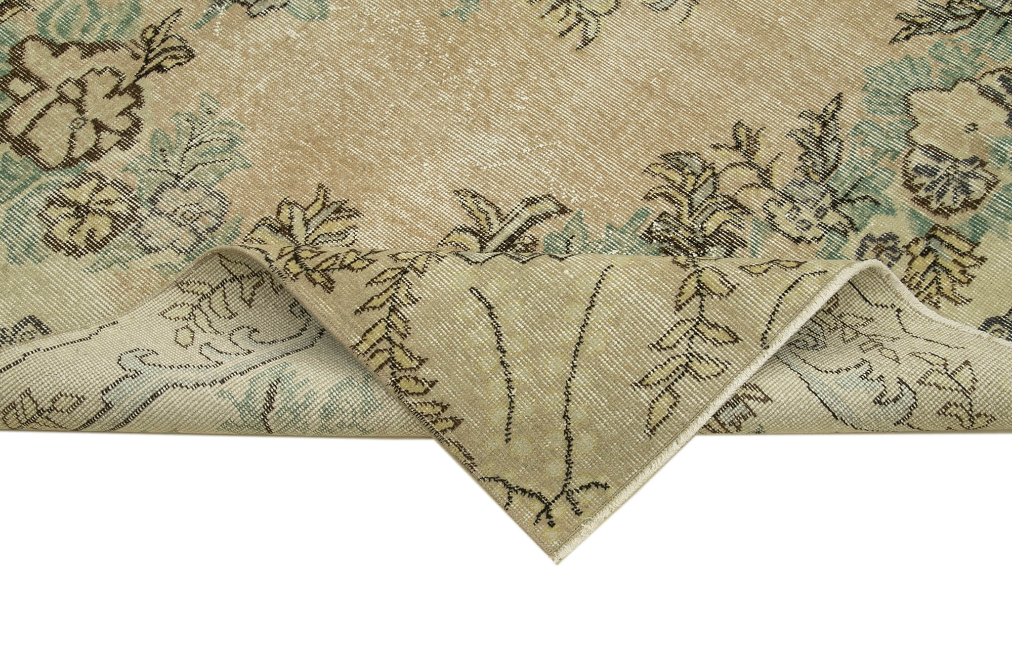 Handmade Wool Area Rug - Vintage Cotton Rug Beige Area Carpet 6'11" x 10'2"