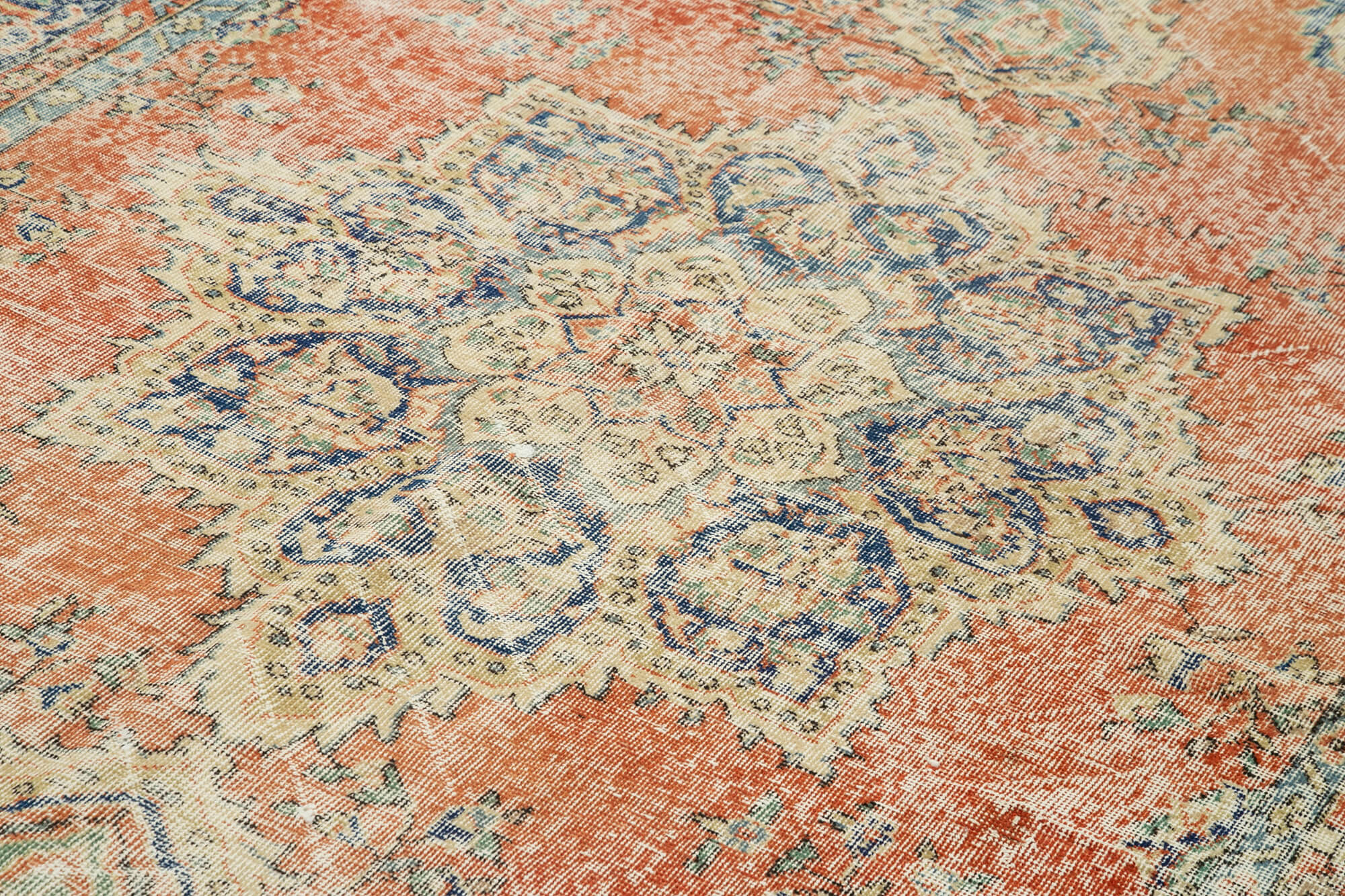 Vintage Cotton Wool Rug – Handmade Area Rug | Beige Wool Carpet 6'9''x10'9''