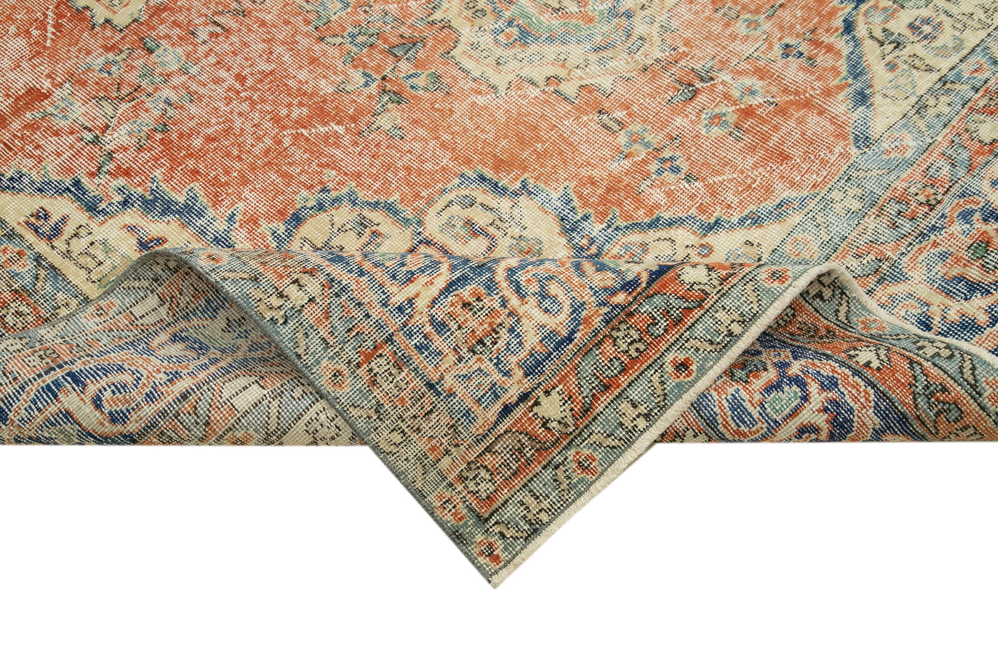 Vintage Cotton Wool Rug – Handmade Area Rug | Beige Wool Carpet 6'9''x10'9''