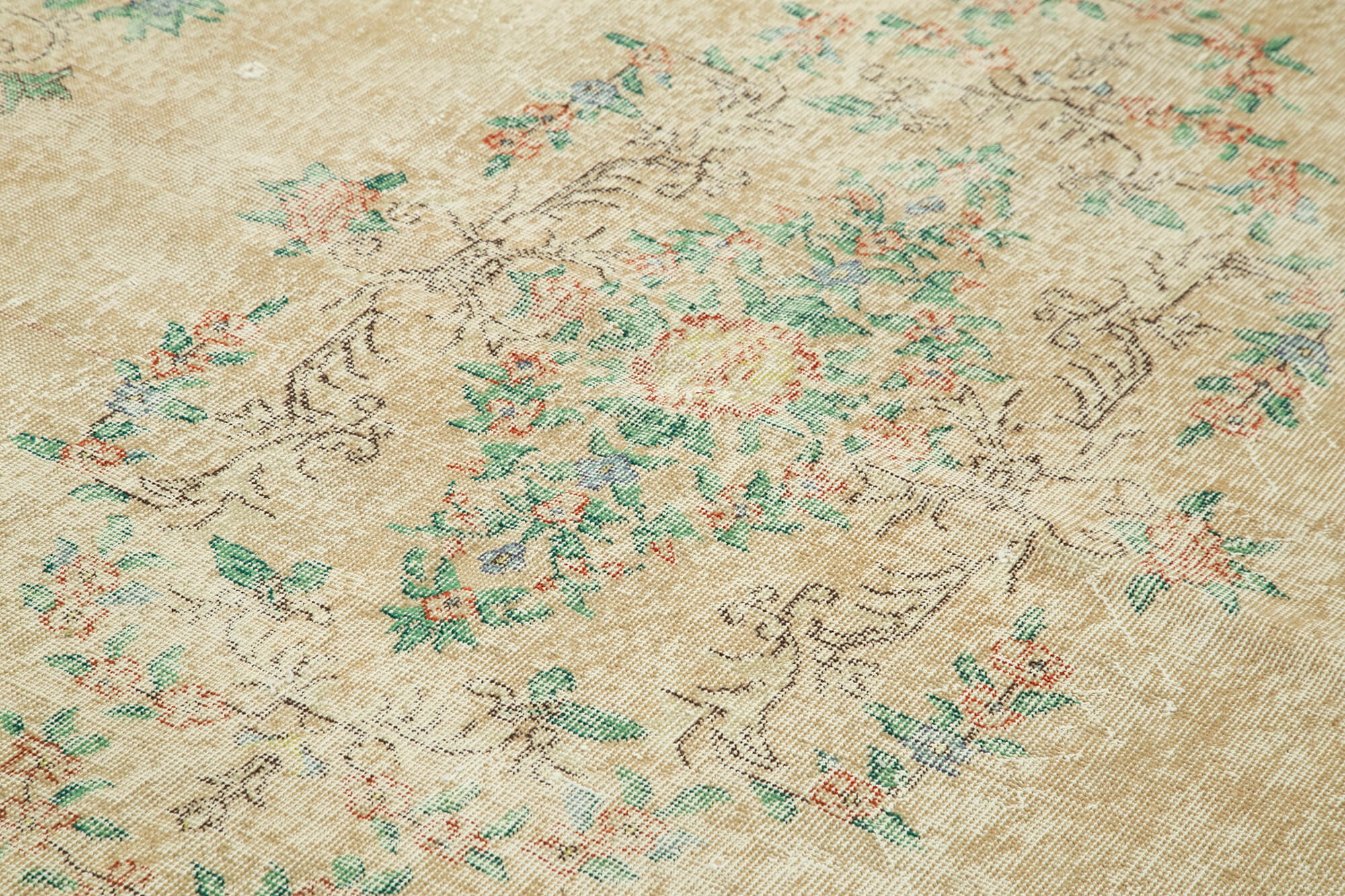 Handmade Vintage Area Rug – Beige Wool Carpet, Turkish Hand Knotted 6'10''x11'1''