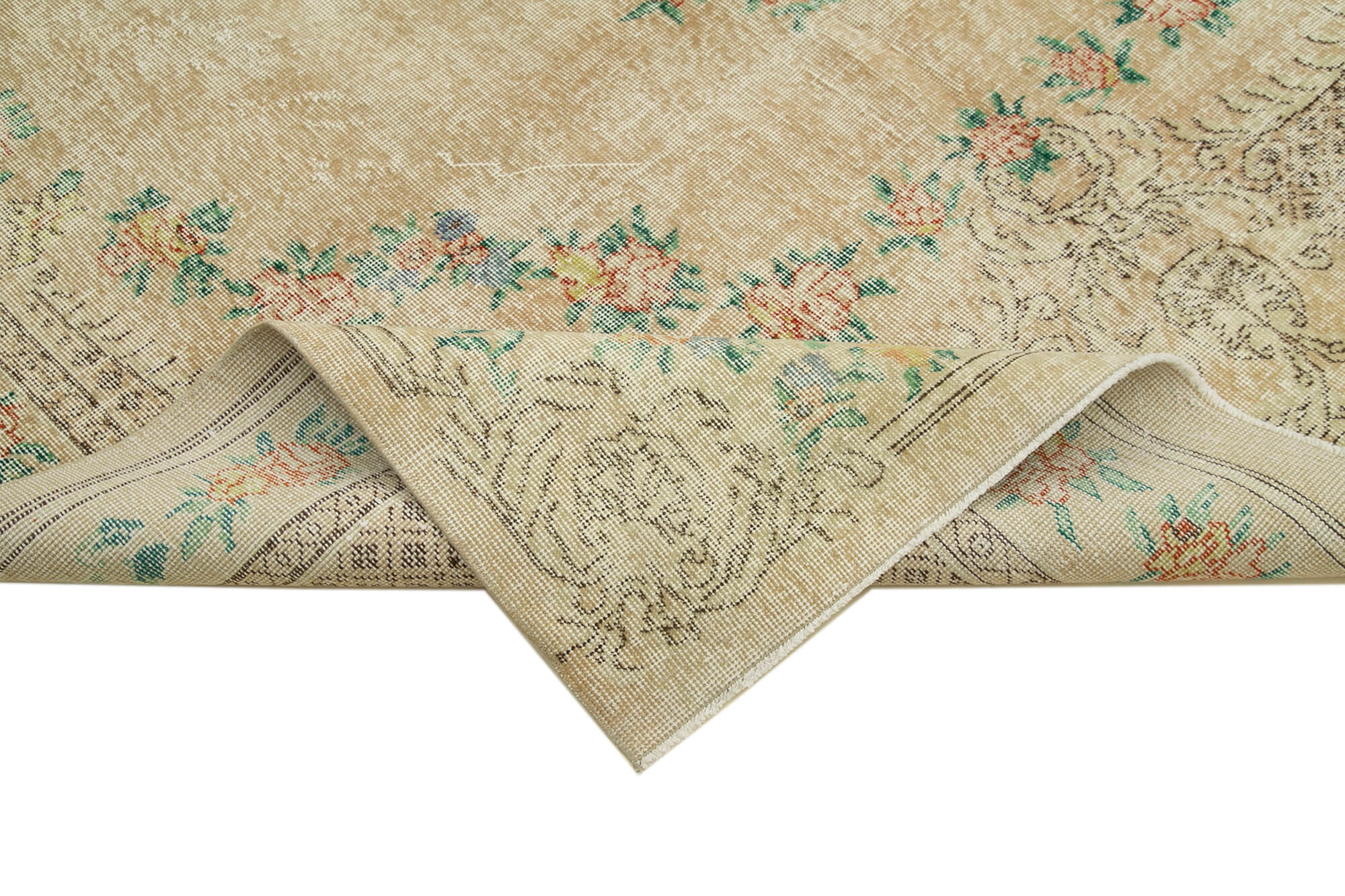 Handmade Vintage Area Rug – Beige Wool Carpet, Turkish Hand Knotted 6'10''x11'1''