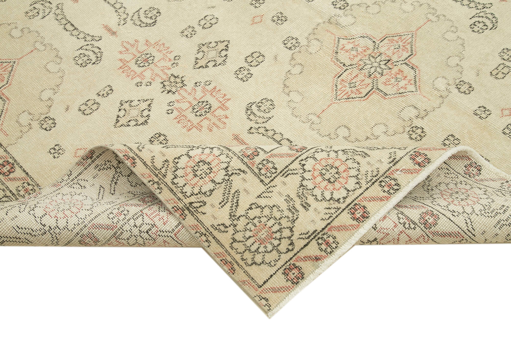 Handmade Wool Area Rug – Vintage Cotton Rug Beige 6'9'' x 10'6'' Durable Cotton Weave