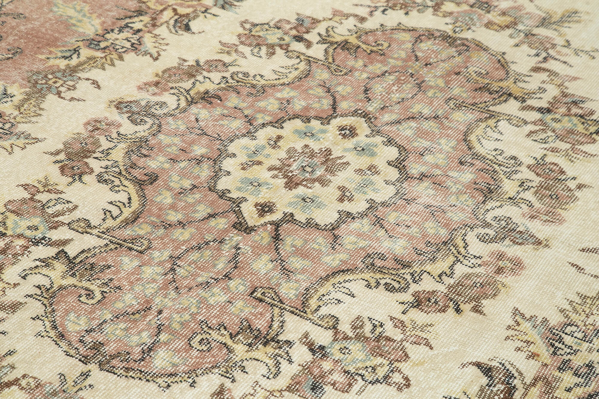 Handmade Wool Area Rug – Vintage Cotton Rug, Beige 6'9'' x 11'2'' Soft Textured Carpet