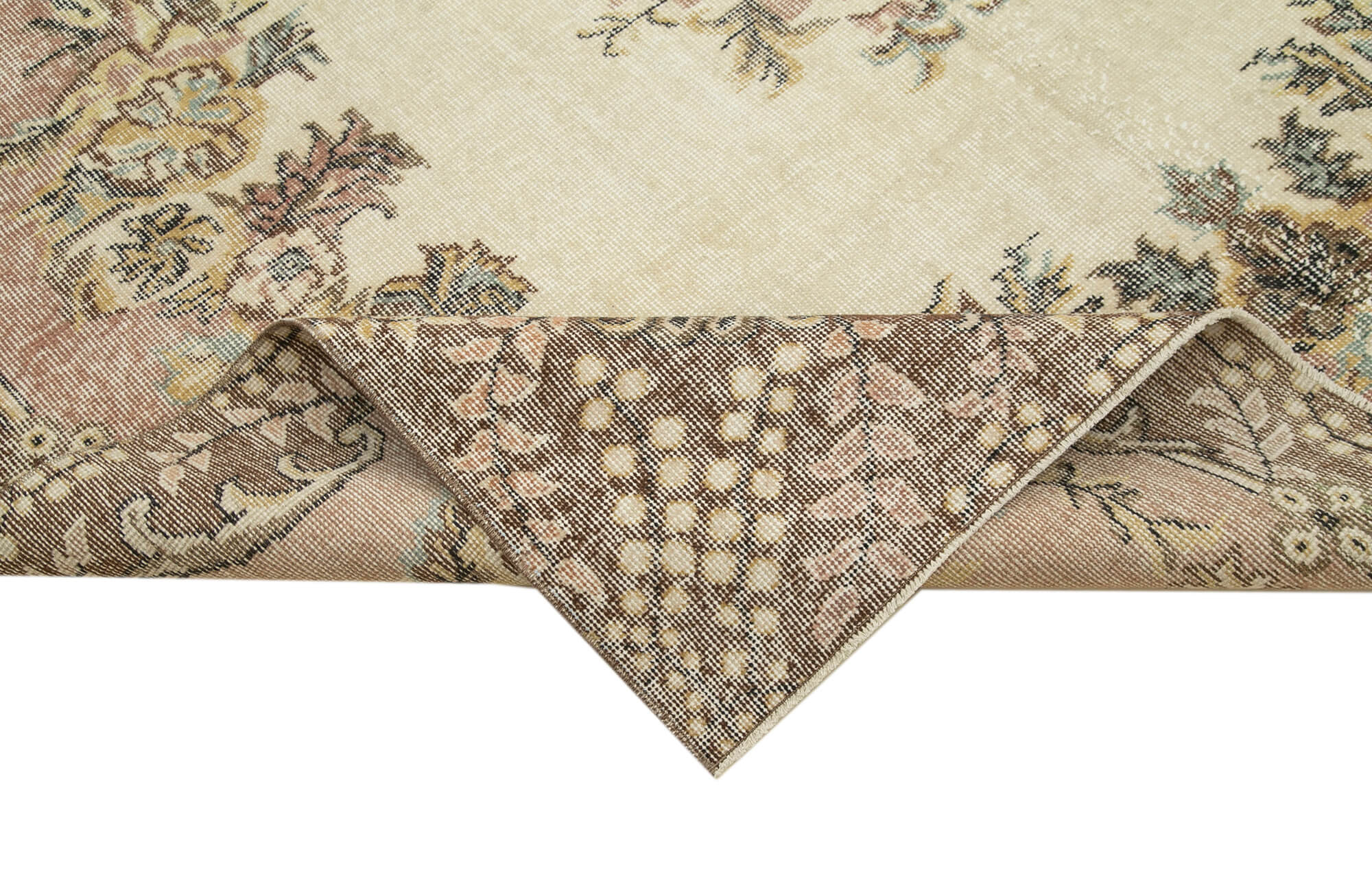 Handmade Wool Area Rug – Vintage Cotton Rug, Beige 6'9'' x 11'2'' Soft Textured Carpet