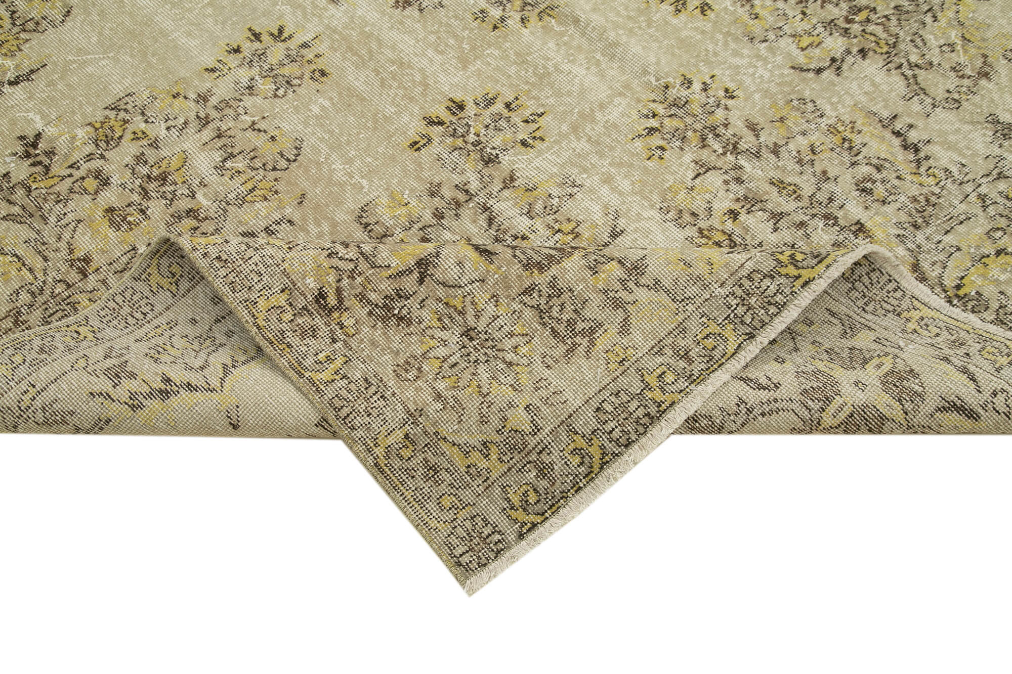 Handmade Vintage Area Rug - Neutral Beige Wool Cotton Carpet 6'11''x10'4''