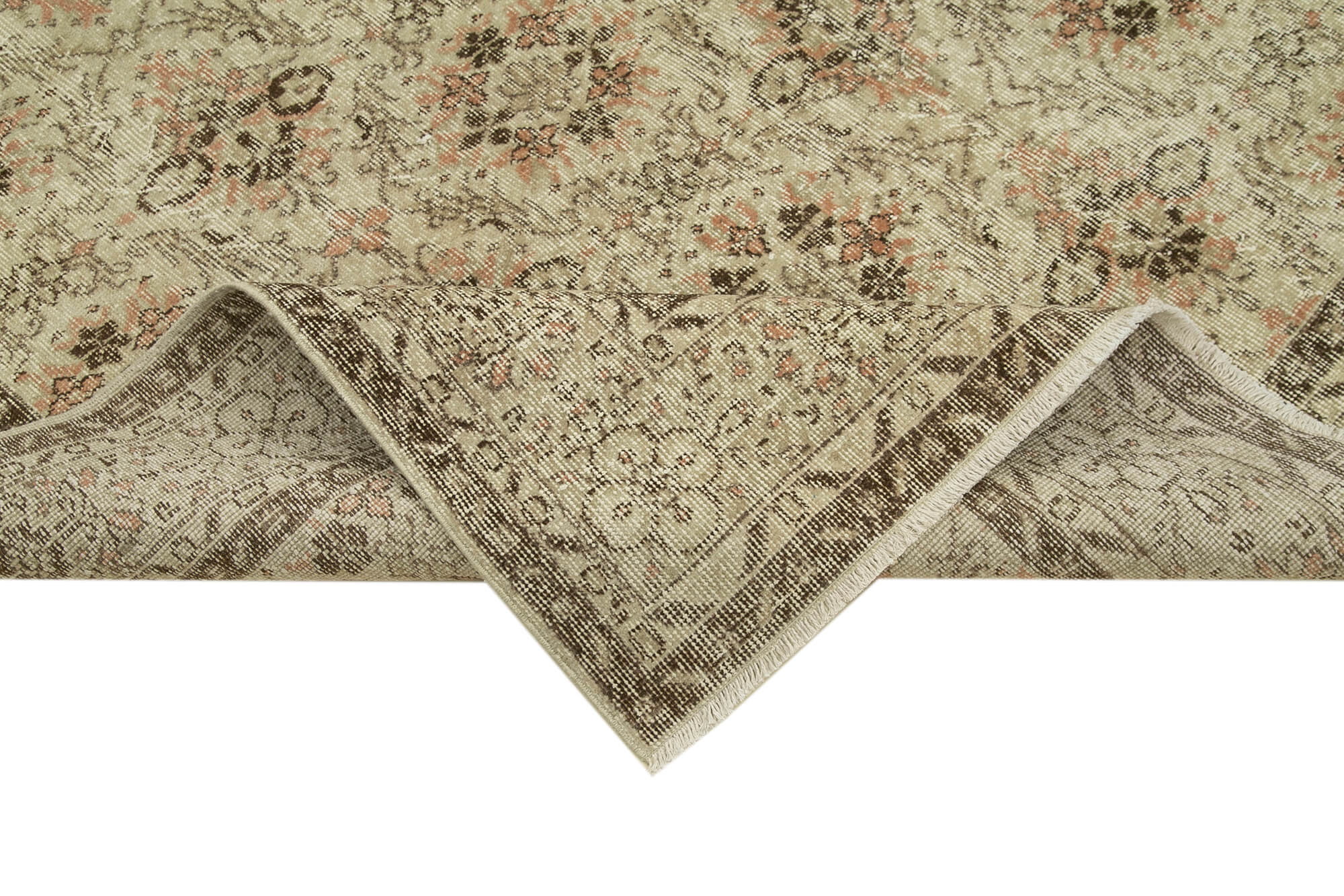 Vintage Beige Vintage Cotton Wool Handmade Area Rug 6'9'' x 10'6''