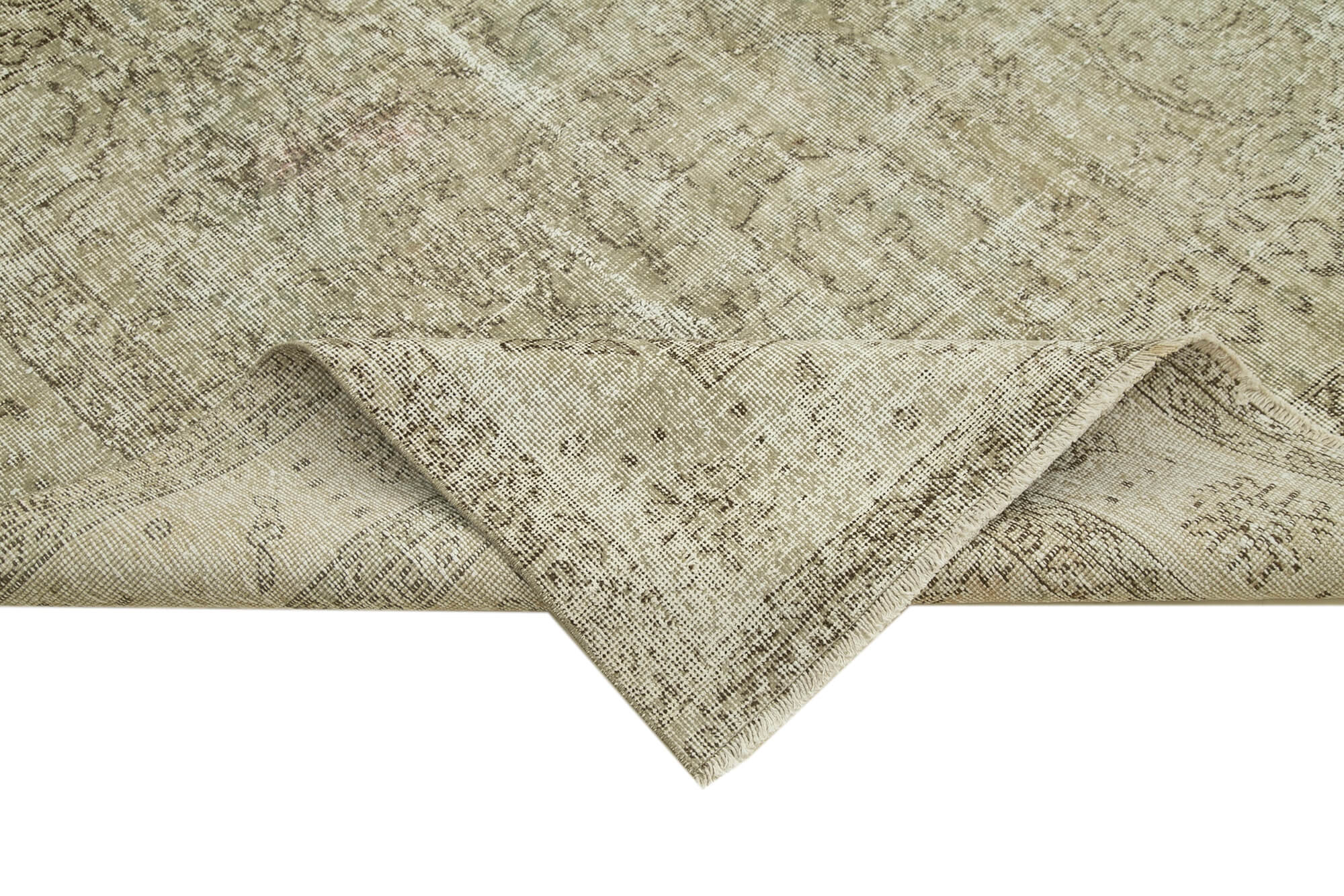Handmade Vintage Area Rug – Neutral Beige Turkish Hand Knotted Cotton Wool Carpet 7'1''x10'2''