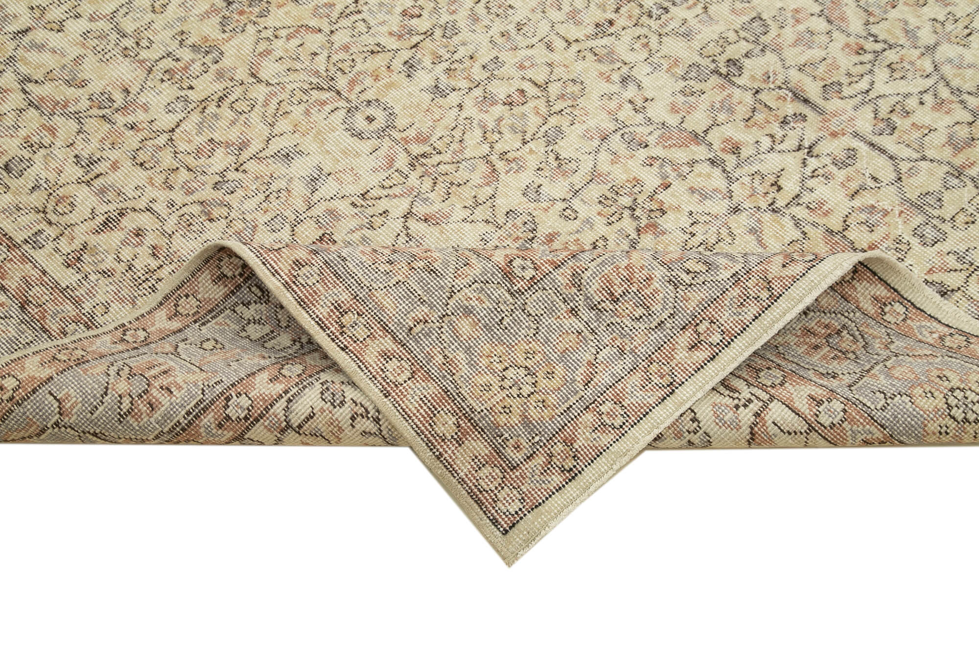 Handmade Wool Area Rug – Vintage Cotton Rug 6'11'' x 10'4'' Beige Classic Carpet