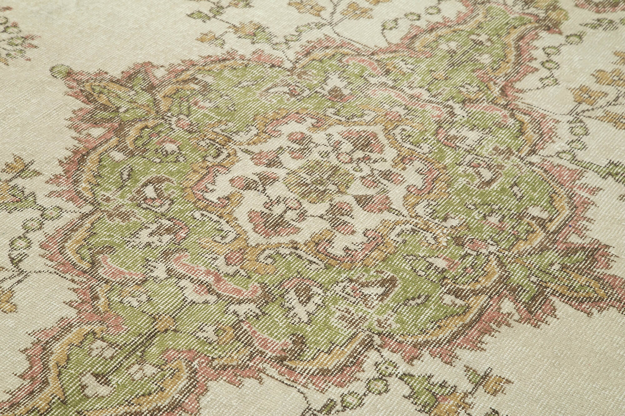 Handmade Wool Area Rug – Vintage Cotton Rug 6'11''x10'0'' Beige Classic Living Room Carpet