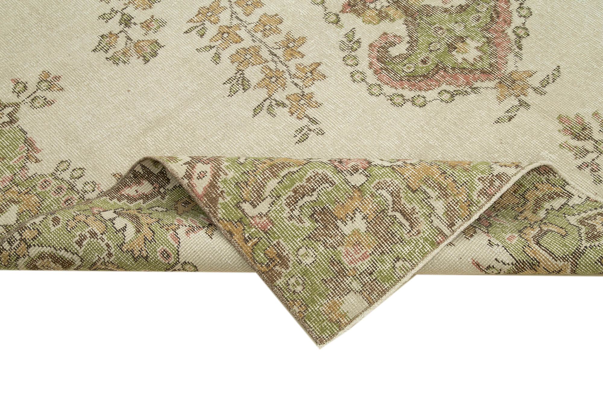 Handmade Wool Area Rug – Vintage Cotton Rug 6'11''x10'0'' Beige Classic Living Room Carpet