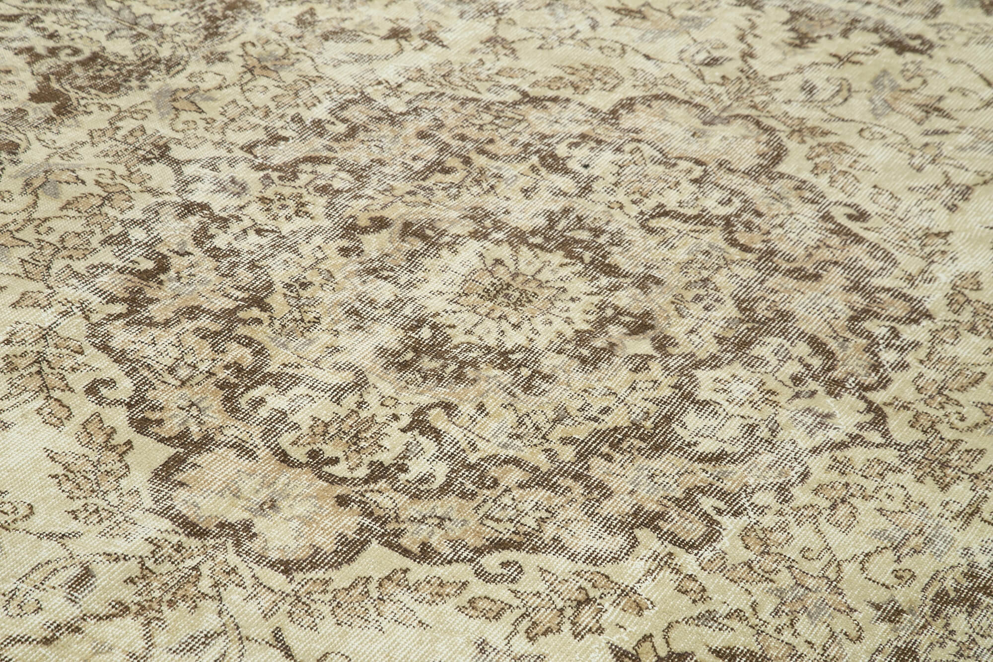 Vintage Wool Area Rug – Handmade Cotton Rug, Beige Area Carpet, Turkish Hand Knotted 6'11''x10'10''