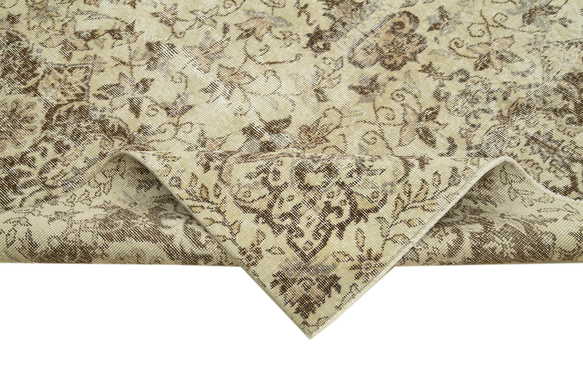 Vintage Wool Area Rug – Handmade Cotton Rug, Beige Area Carpet, Turkish Hand Knotted 6'11''x10'10''