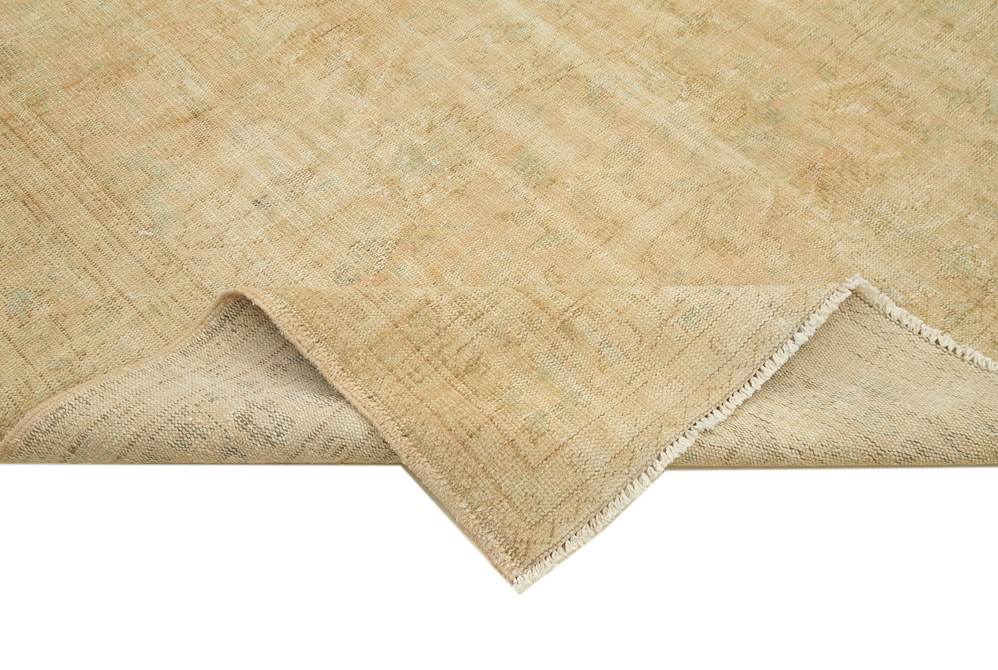 Handmade Vintage Area Rug – Beige Wool Carpet With Soft Cotton Weave 7'x10'4''
