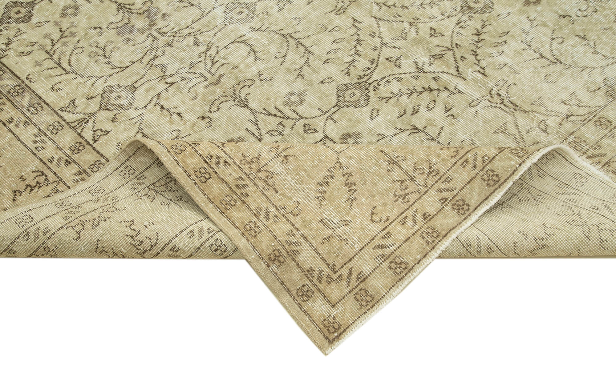 Handmade Wool Area Rug – Vintage Cotton Rug, Beige Area Carpet 6'10''x10'3''