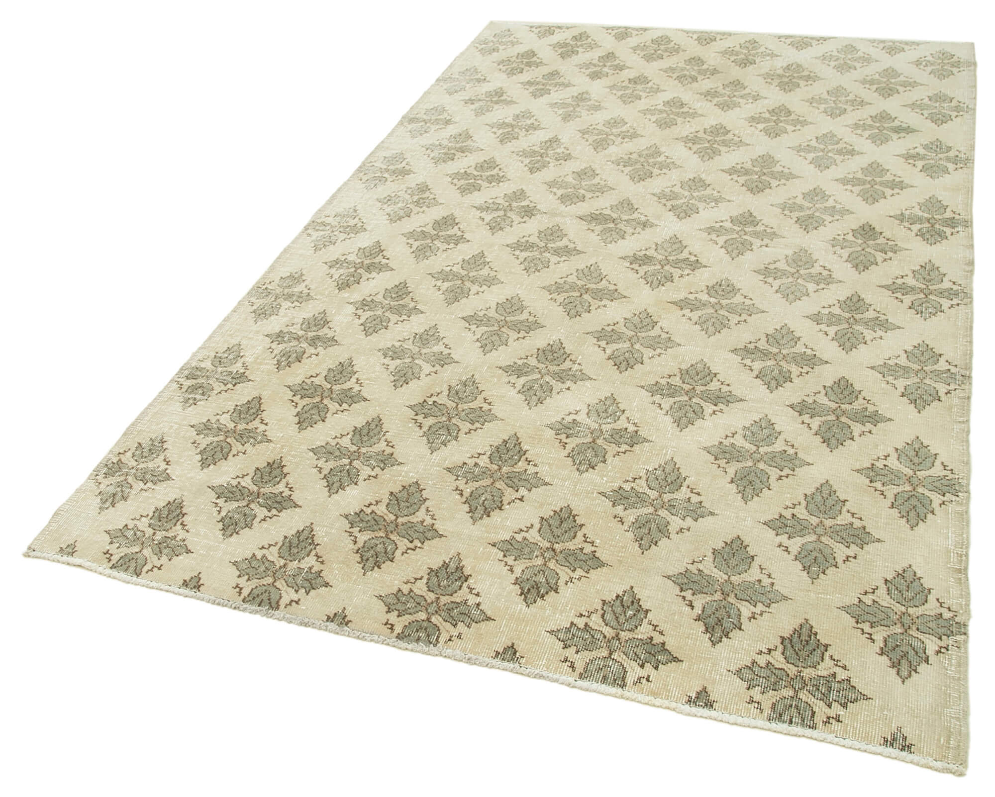 Handmade Wool Area Rug – Vintage Cotton Rug Beige Area Carpet 5'1'' x 8'3''