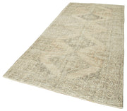 Handmade Wool Area Rug - Vintage Cotton Rug 4'10''x10'9'' | Neutral Beige Soft Texture