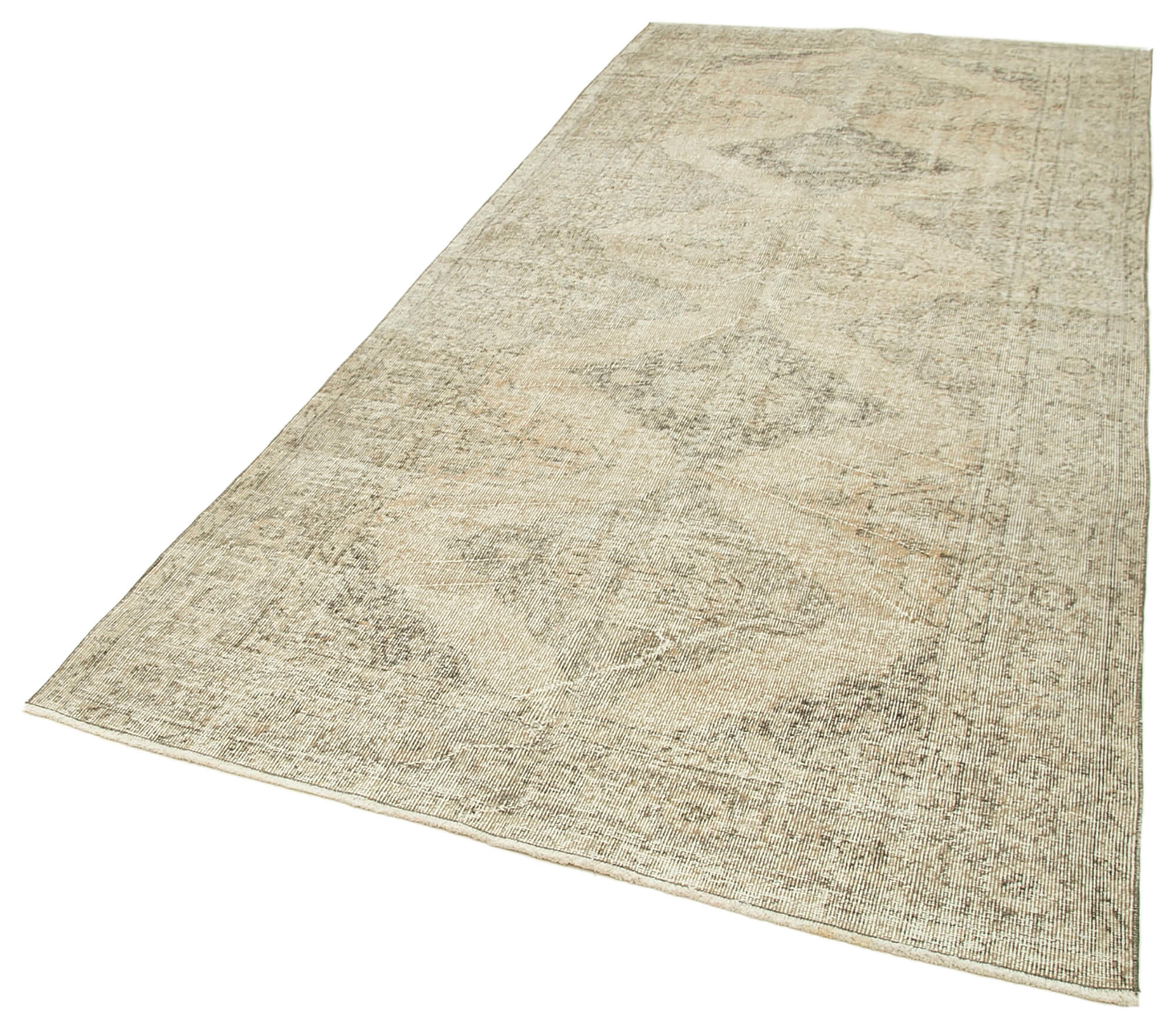 Handmade Wool Area Rug - Vintage Cotton Rug 4'10''x10'9'' | Neutral Beige Soft Texture