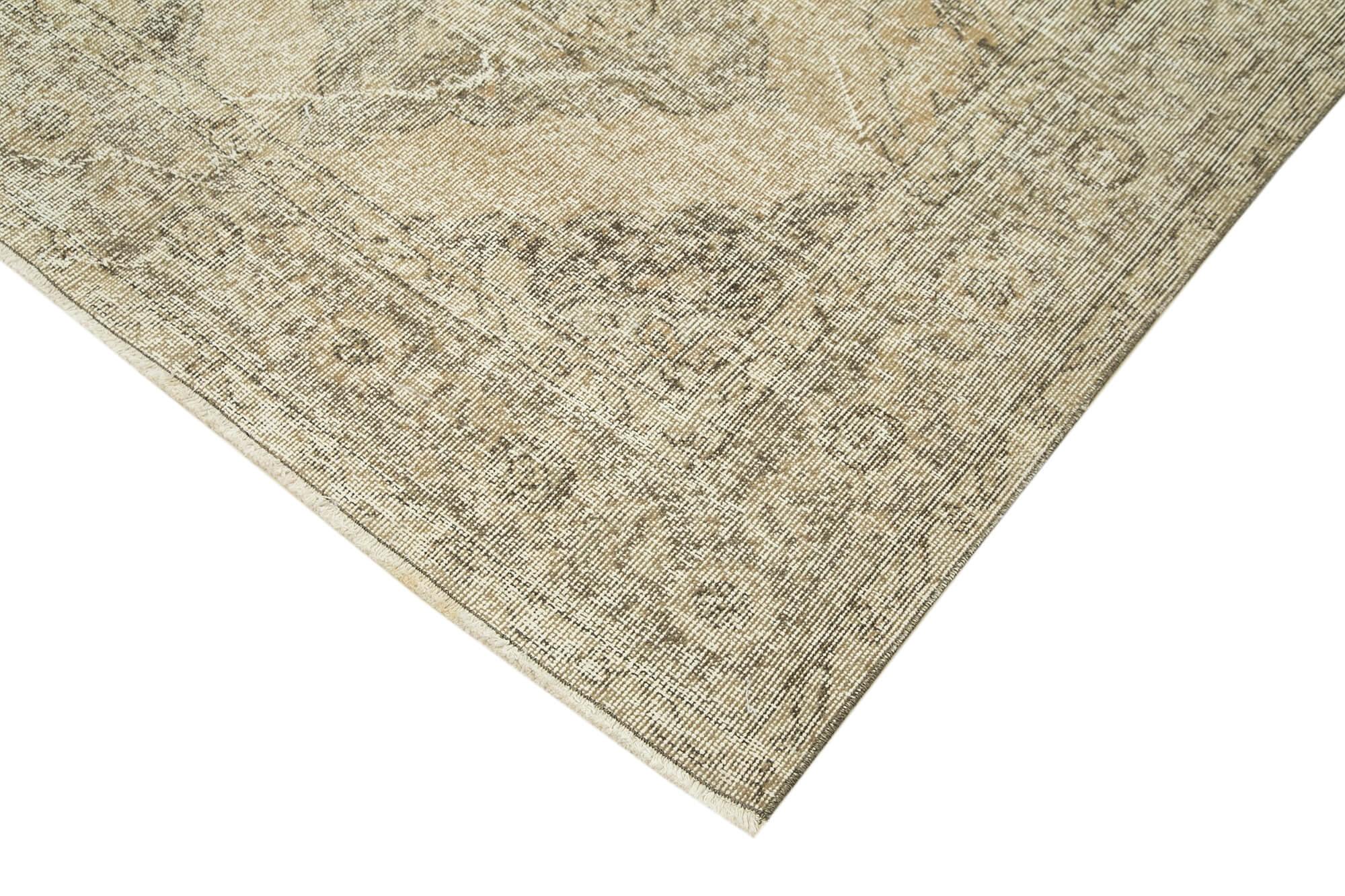 Handmade Wool Area Rug - Vintage Cotton Rug 4'10''x10'9'' | Neutral Beige Soft Texture