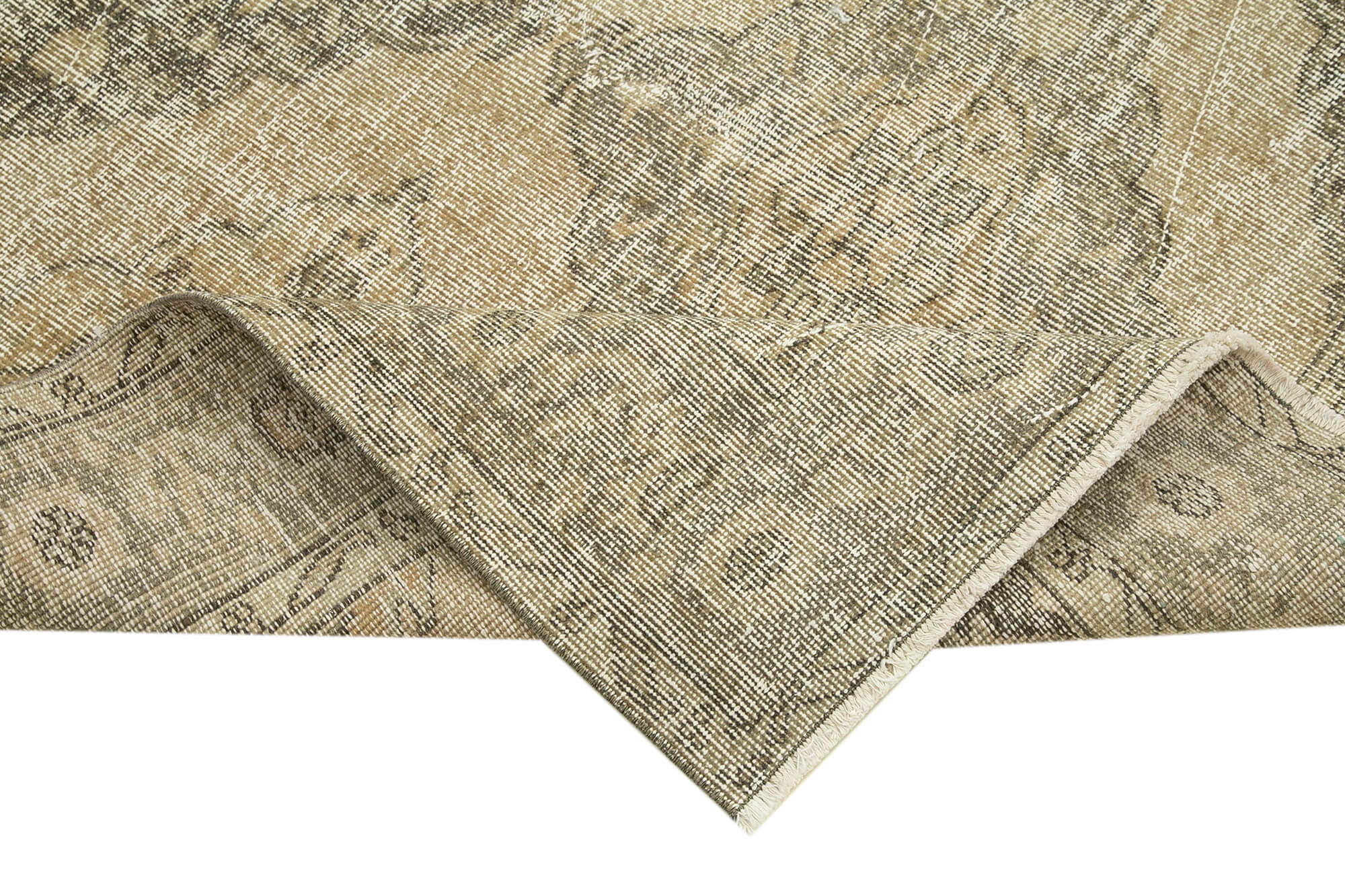 Handmade Wool Area Rug - Vintage Cotton Rug 4'10''x10'9'' | Neutral Beige Soft Texture