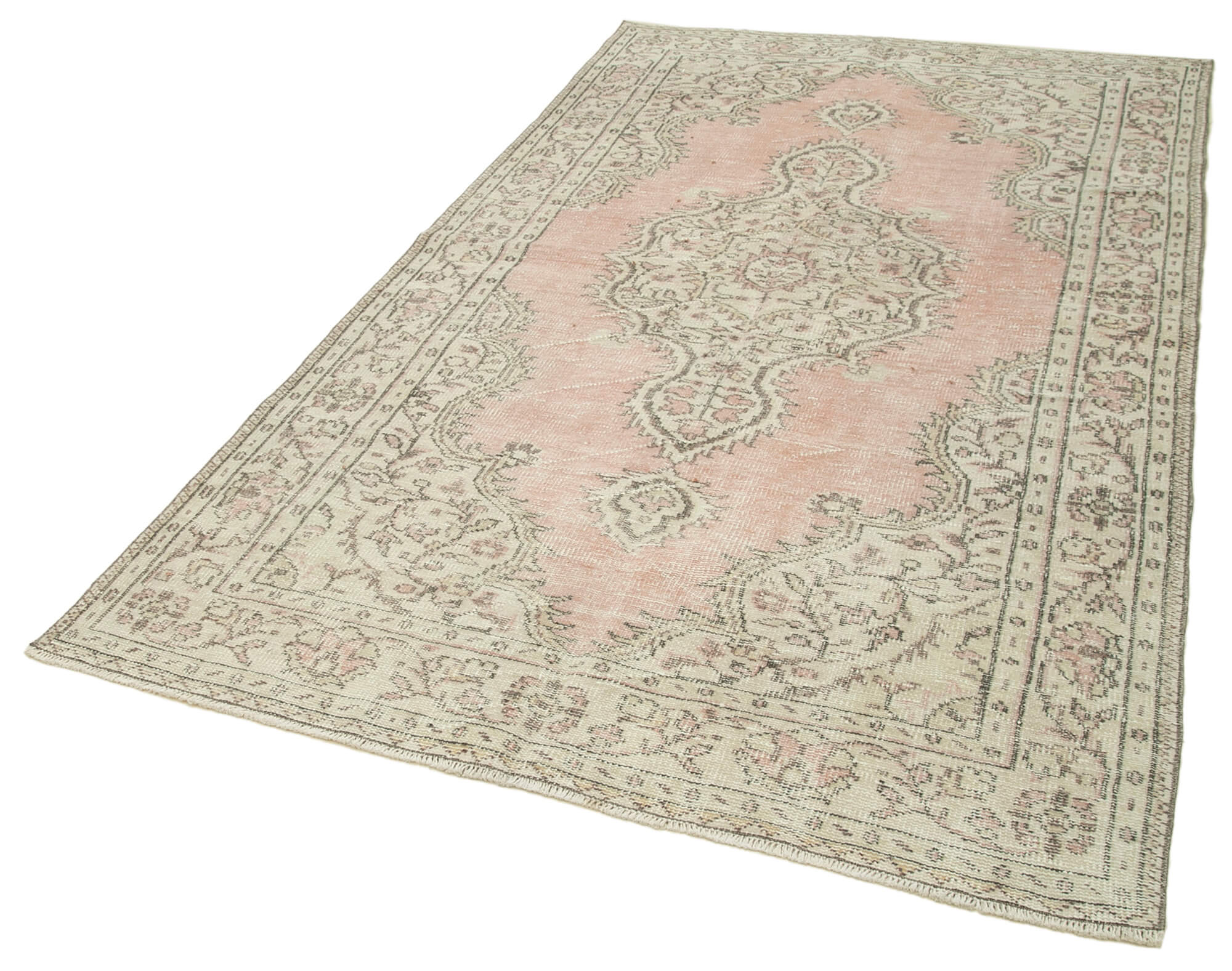 Handmade Wool Area Rug - Vintage Cotton Rug 5'1'' x 8'10'' Beige Bohemian Style