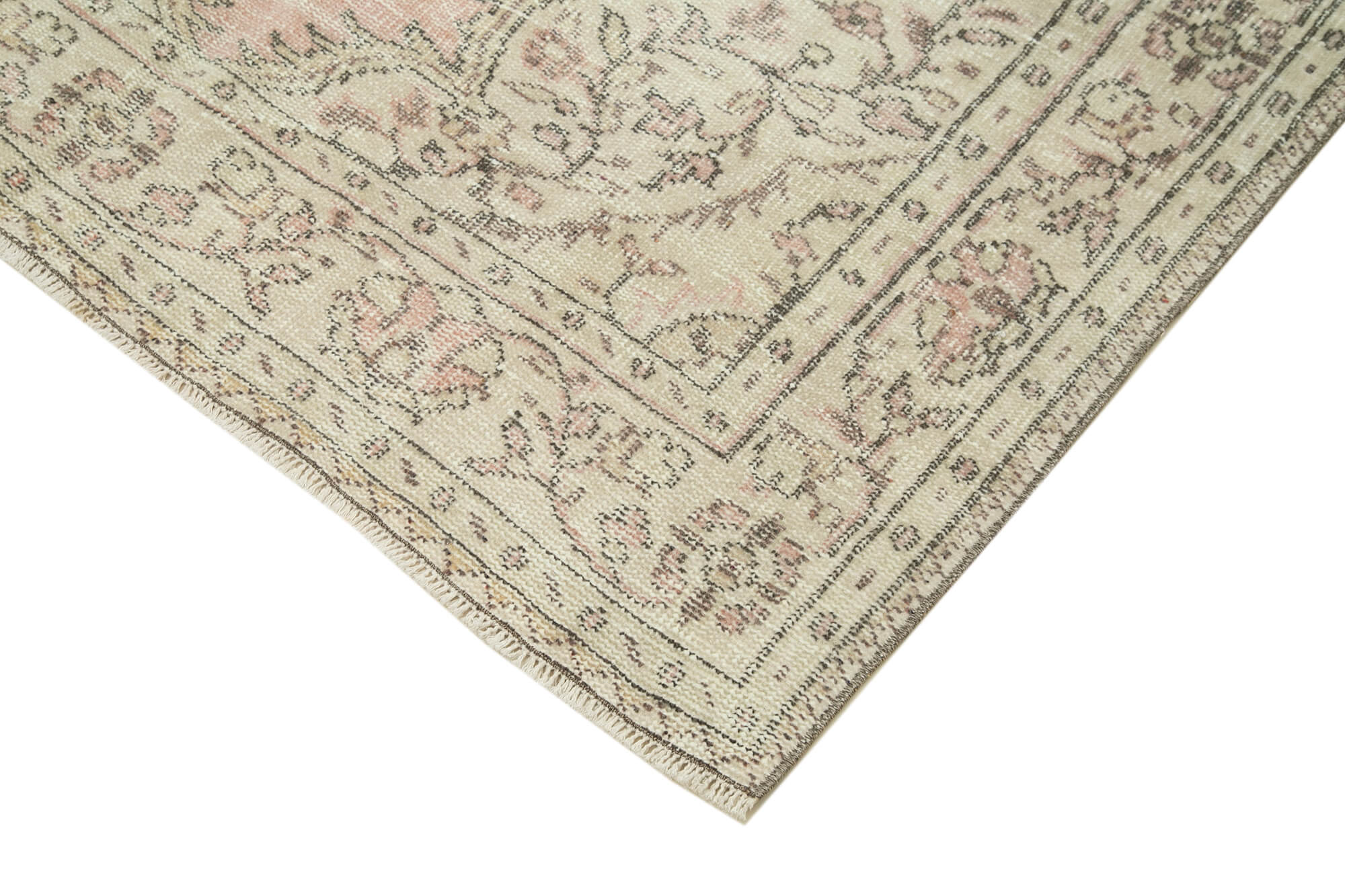 Handmade Wool Area Rug - Vintage Cotton Rug 5'1'' x 8'10'' Beige Bohemian Style