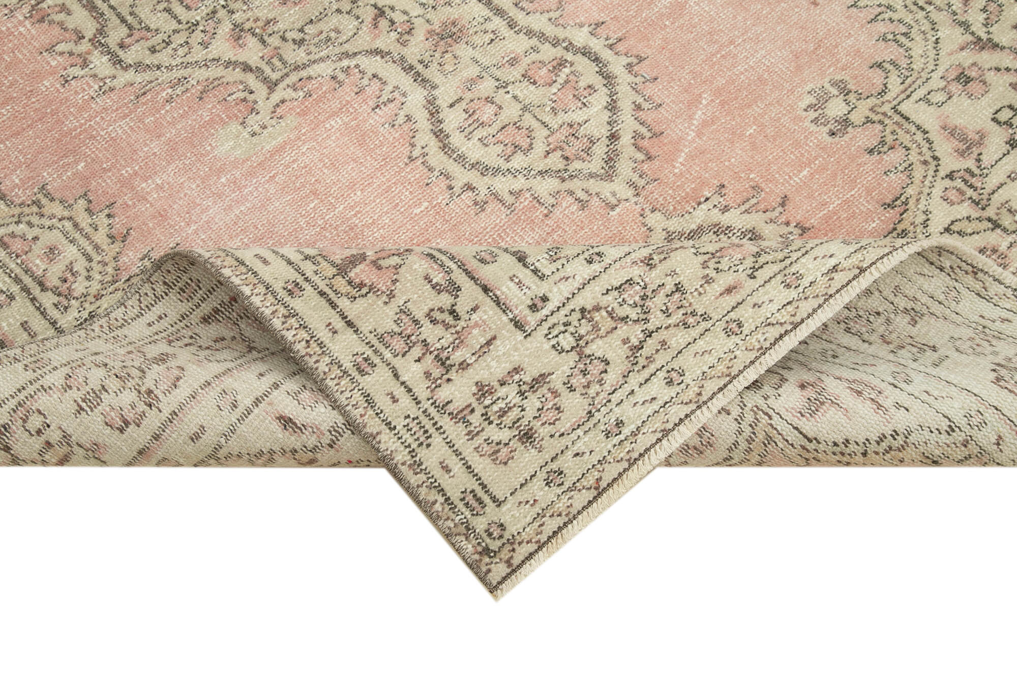Handmade Wool Area Rug - Vintage Cotton Rug 5'1'' x 8'10'' Beige Bohemian Style