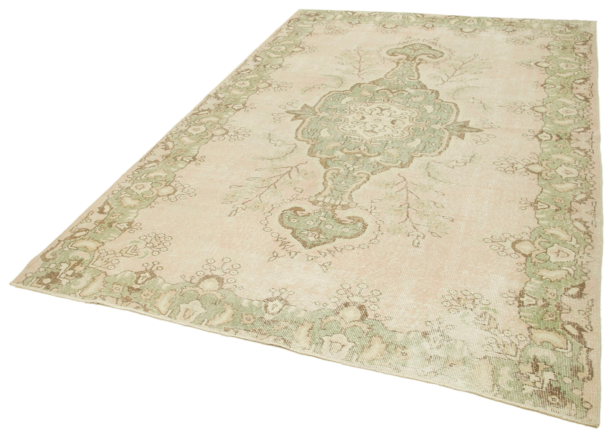 Handmade Wool Area Rug – Vintage Cotton Rug Turkish Beige Wool Carpet 6'3''x9'5''