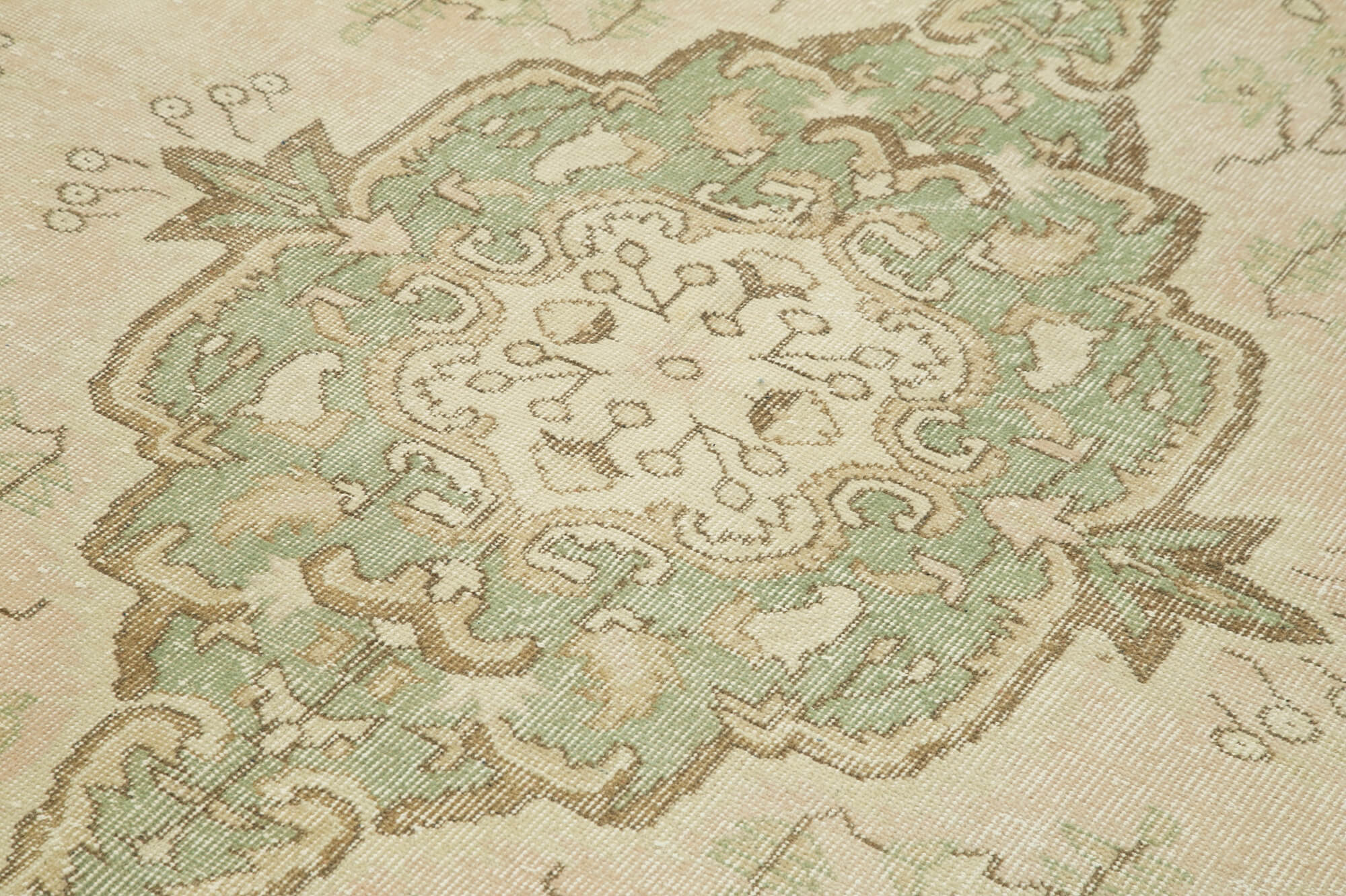 Handmade Wool Area Rug – Vintage Cotton Rug Turkish Beige Wool Carpet 6'3''x9'5''