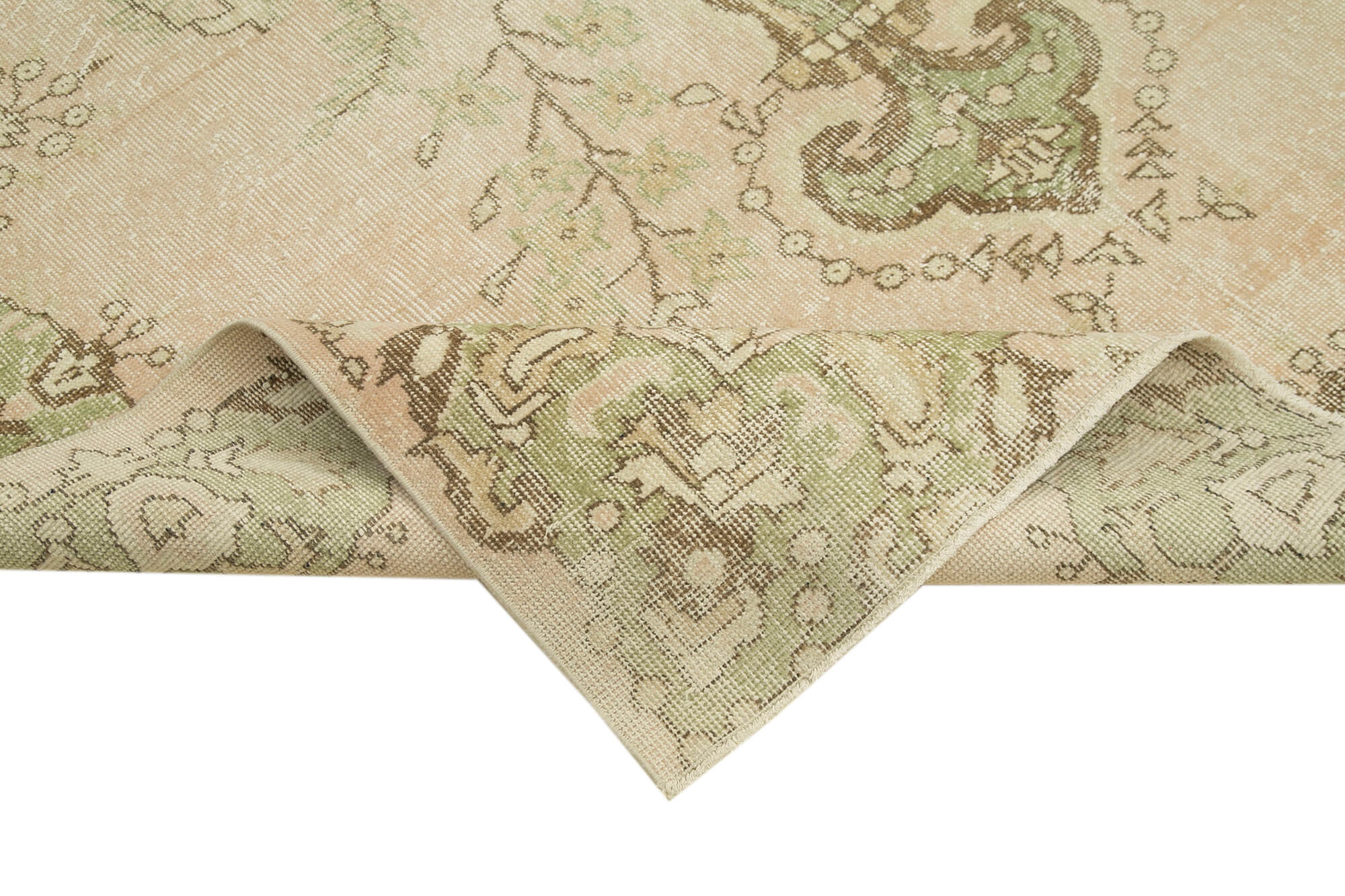 Handmade Wool Area Rug – Vintage Cotton Rug Turkish Beige Wool Carpet 6'3''x9'5''