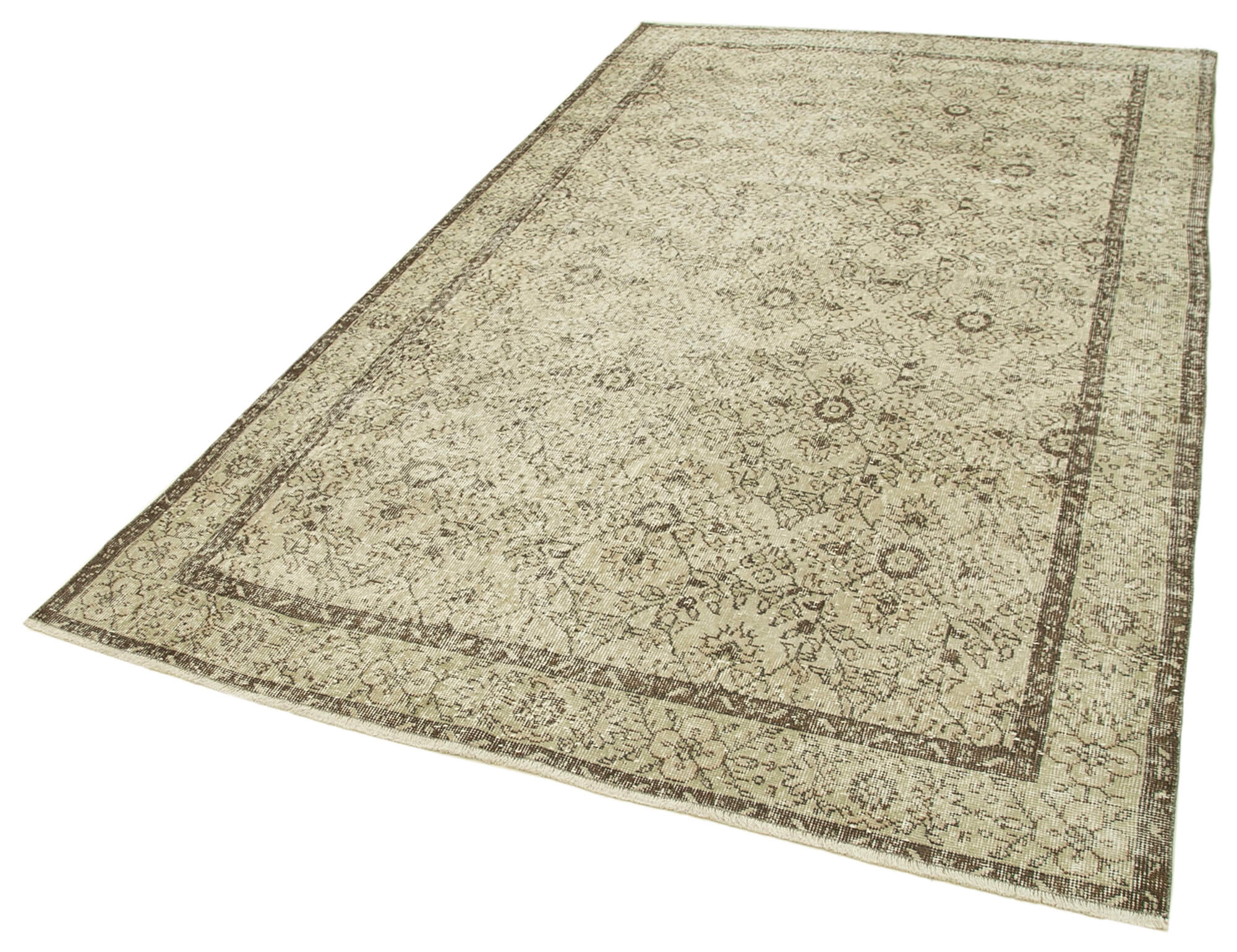 Handmade Vintage Area Rug – Neutral Beige Cotton Wool Carpet 5'6''x9'7''