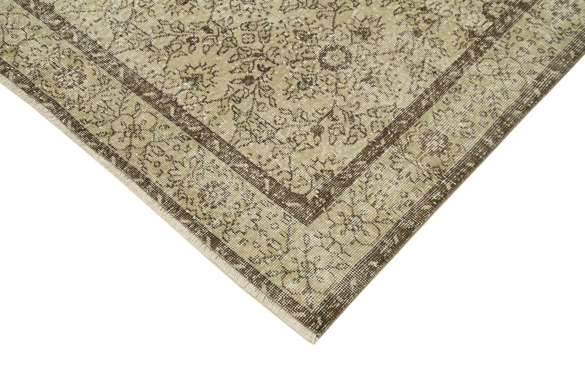 Handmade Vintage Area Rug – Neutral Beige Cotton Wool Carpet 5'6''x9'7''