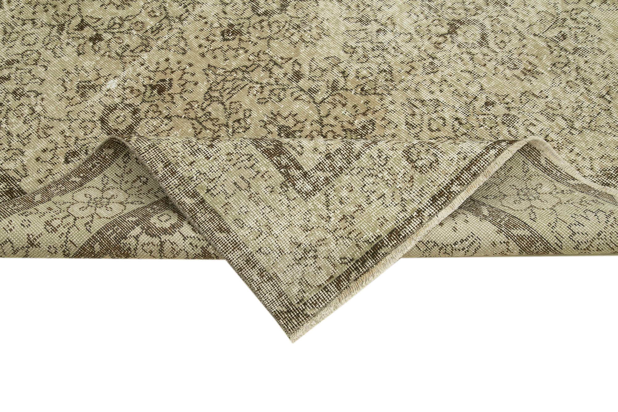 Handmade Vintage Area Rug – Neutral Beige Cotton Wool Carpet 5'6''x9'7''