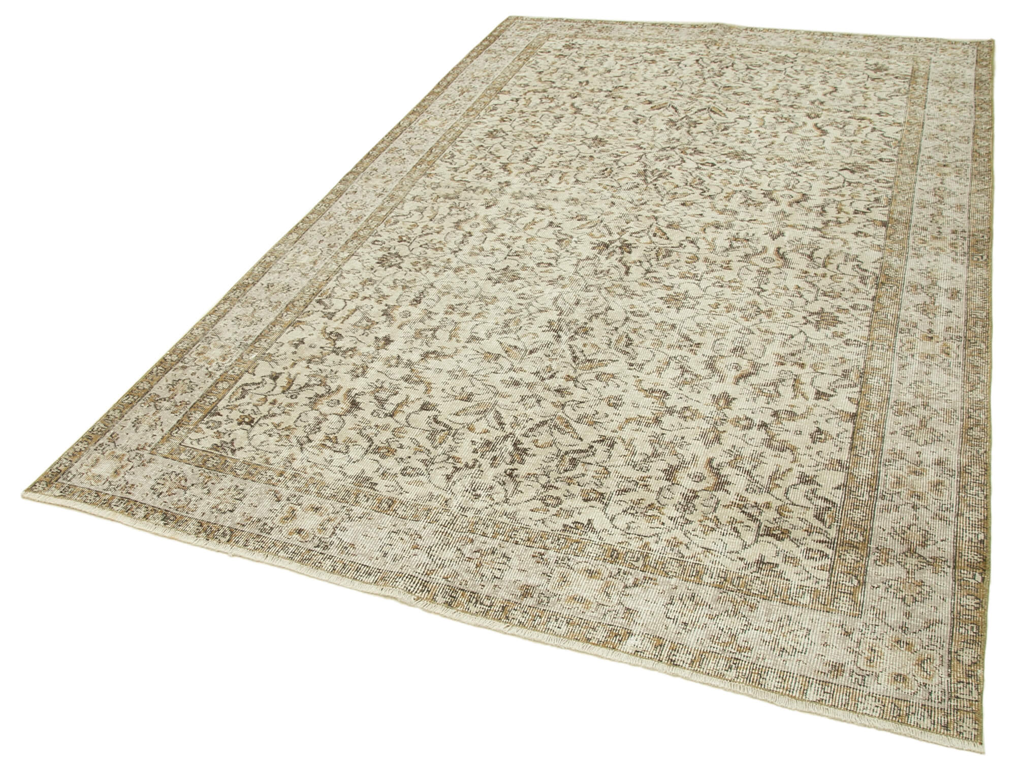 Handmade Wool Area Rug | Vintage Cotton Rug - Beige Neutral Color Carpet 5'8''x9'1''
