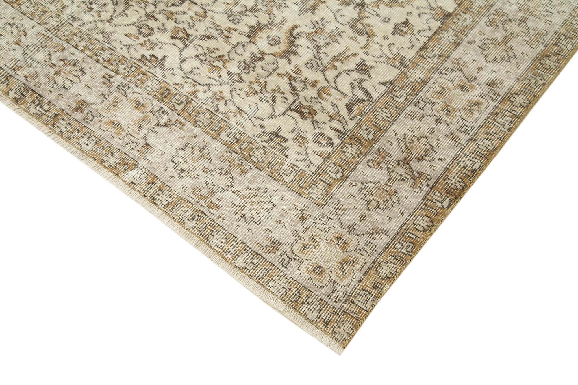 Handmade Wool Area Rug | Vintage Cotton Rug - Beige Neutral Color Carpet 5'8''x9'1''