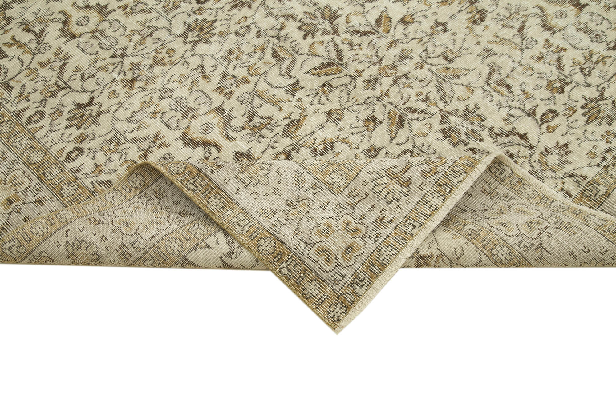 Handmade Wool Area Rug | Vintage Cotton Rug - Beige Neutral Color Carpet 5'8''x9'1''