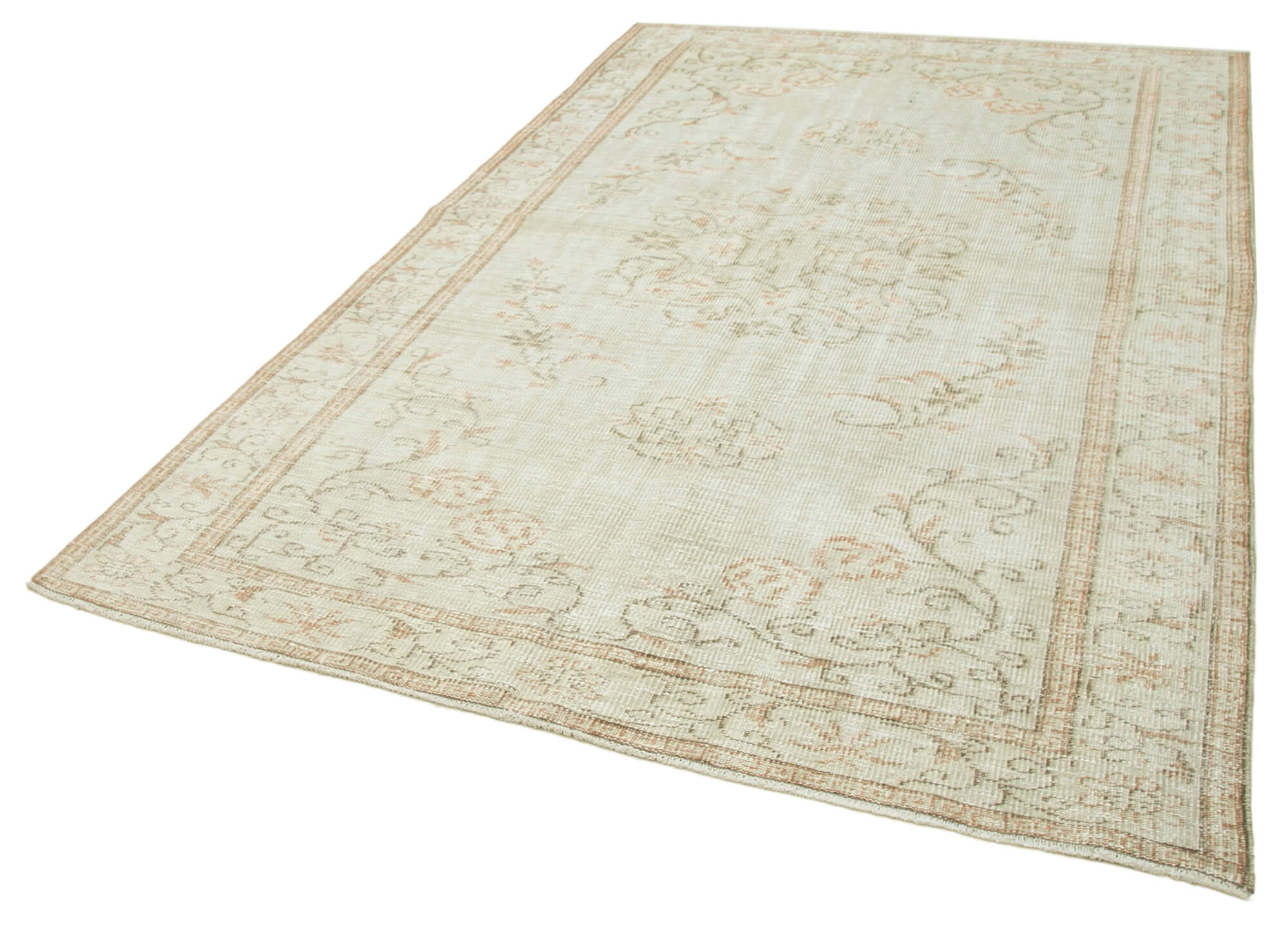 Handmade Wool Area Rug – Vintage Cotton Rug, Beige Area Carpet 5'11''x8'11''