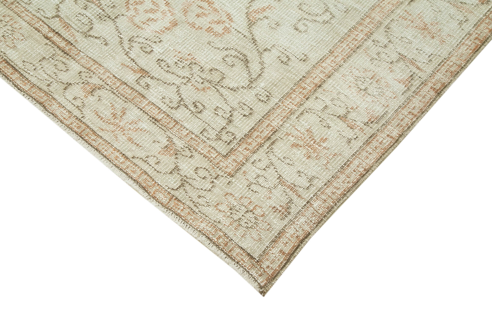 Handmade Wool Area Rug – Vintage Cotton Rug, Beige Area Carpet 5'11''x8'11''