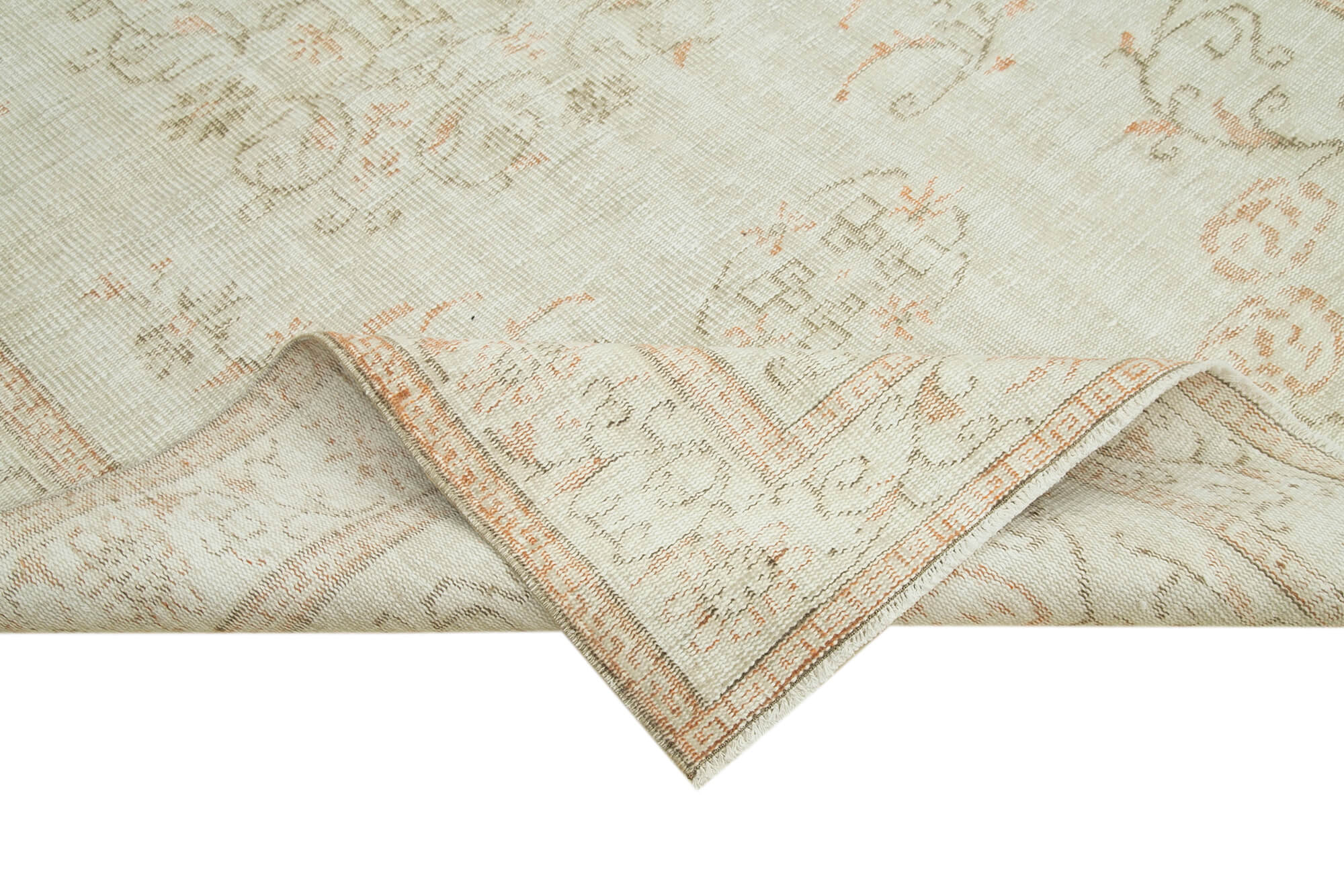Handmade Wool Area Rug – Vintage Cotton Rug, Beige Area Carpet 5'11''x8'11''