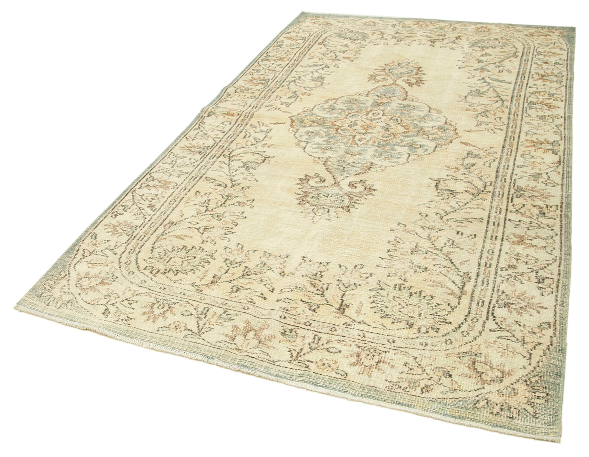 Handmade Wool Area Rug - Vintage Cotton Rug 5'4''x9'1'' | Durable Natural Fiber Carpet