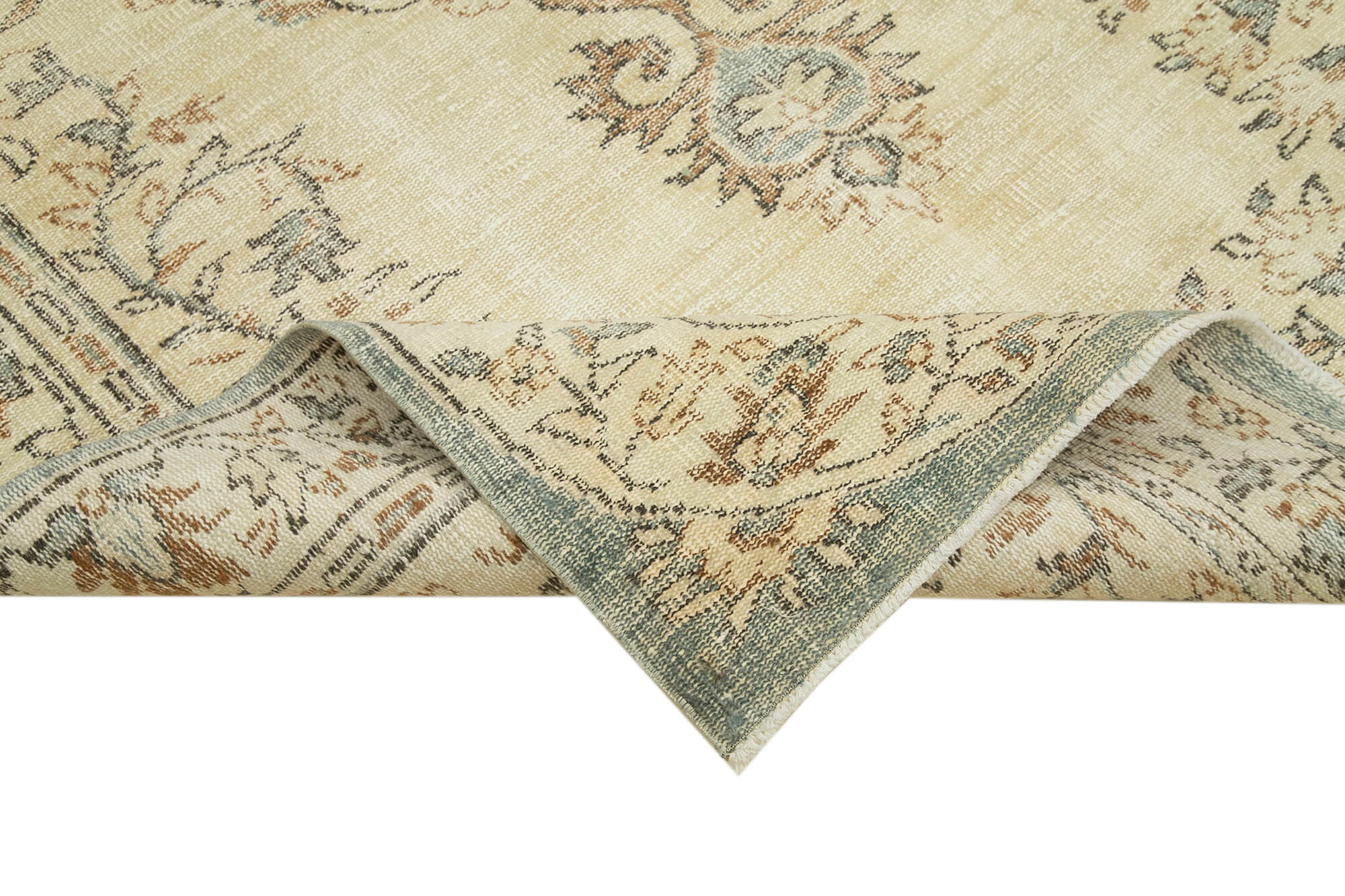Handmade Wool Area Rug - Vintage Cotton Rug 5'4''x9'1'' | Durable Natural Fiber Carpet