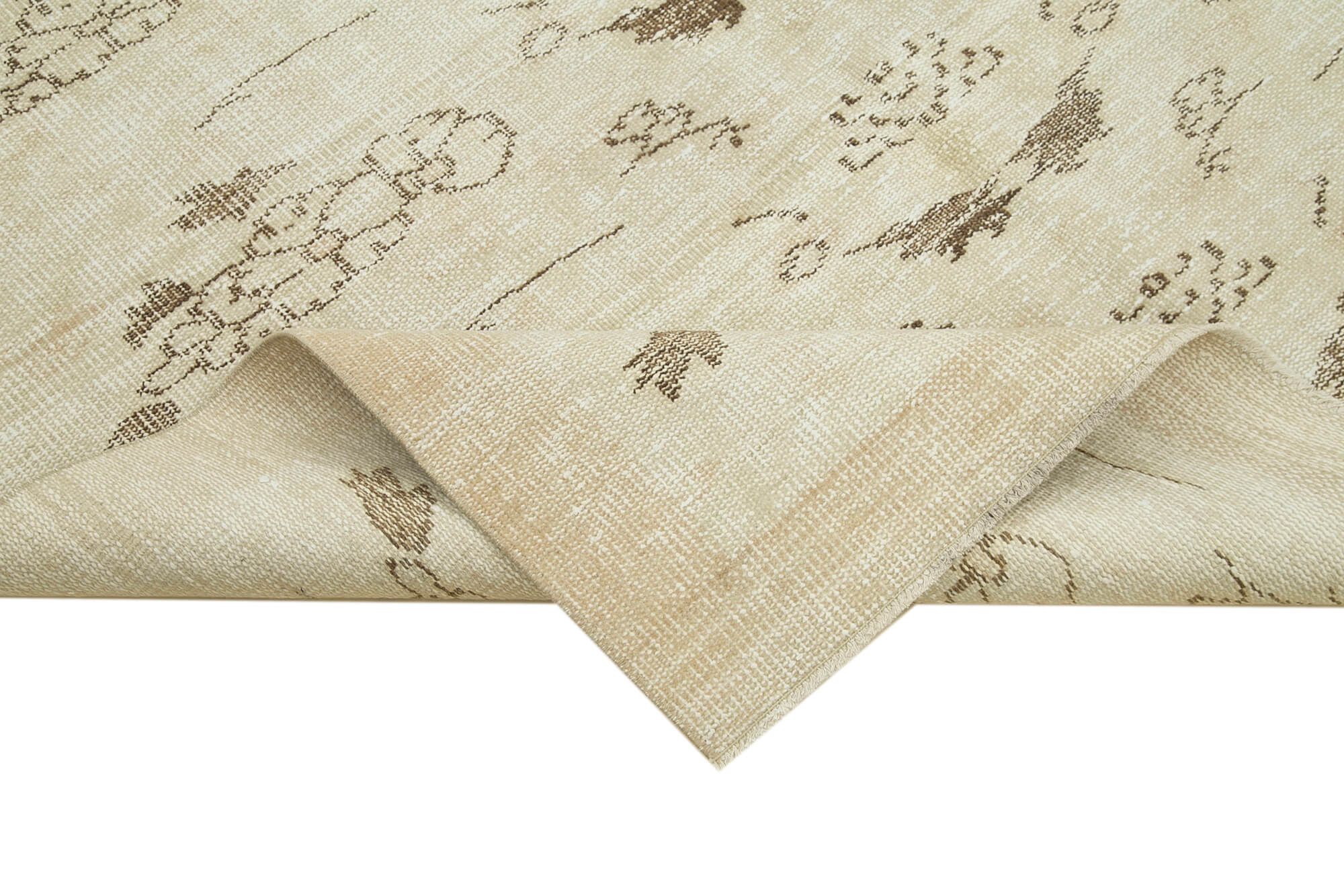 Handmade Vintage Area Rug – Beige Wool Carpet 5'7''x8'7'' | Turkish Hand Knotted Rug