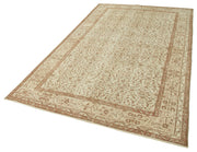 Handmade Vintage Area Rug – Neutral Beige Wool Cotton 5'5''x9'3'' Classic Living Room
