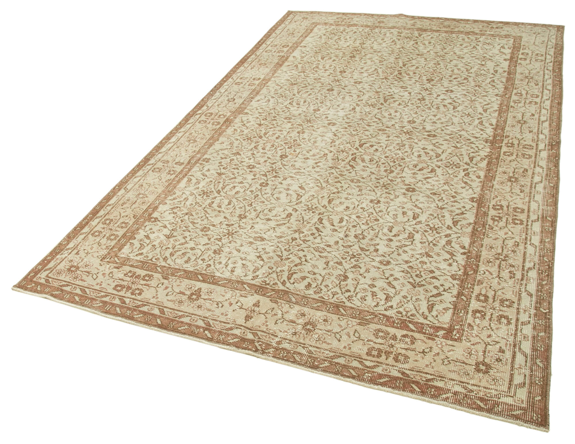 Handmade Vintage Area Rug – Neutral Beige Wool Cotton 5'5''x9'3'' Classic Living Room