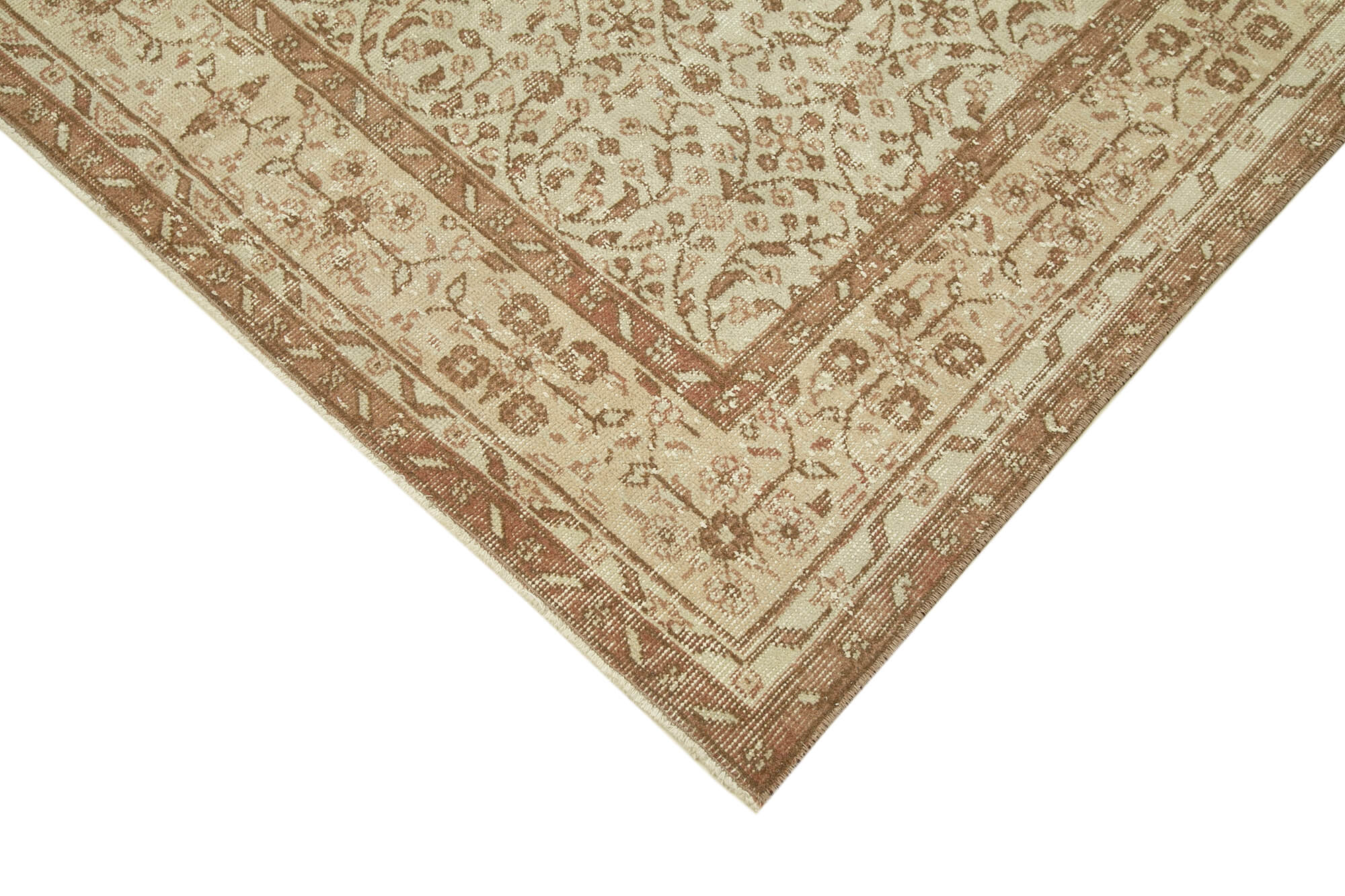Handmade Vintage Area Rug – Neutral Beige Wool Cotton 5'5''x9'3'' Classic Living Room