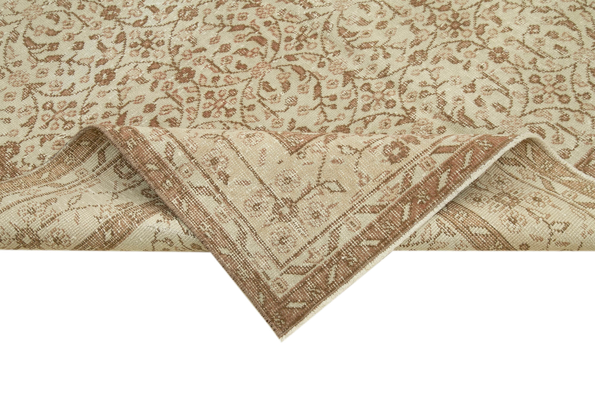 Handmade Vintage Area Rug – Neutral Beige Wool Cotton 5'5''x9'3'' Classic Living Room