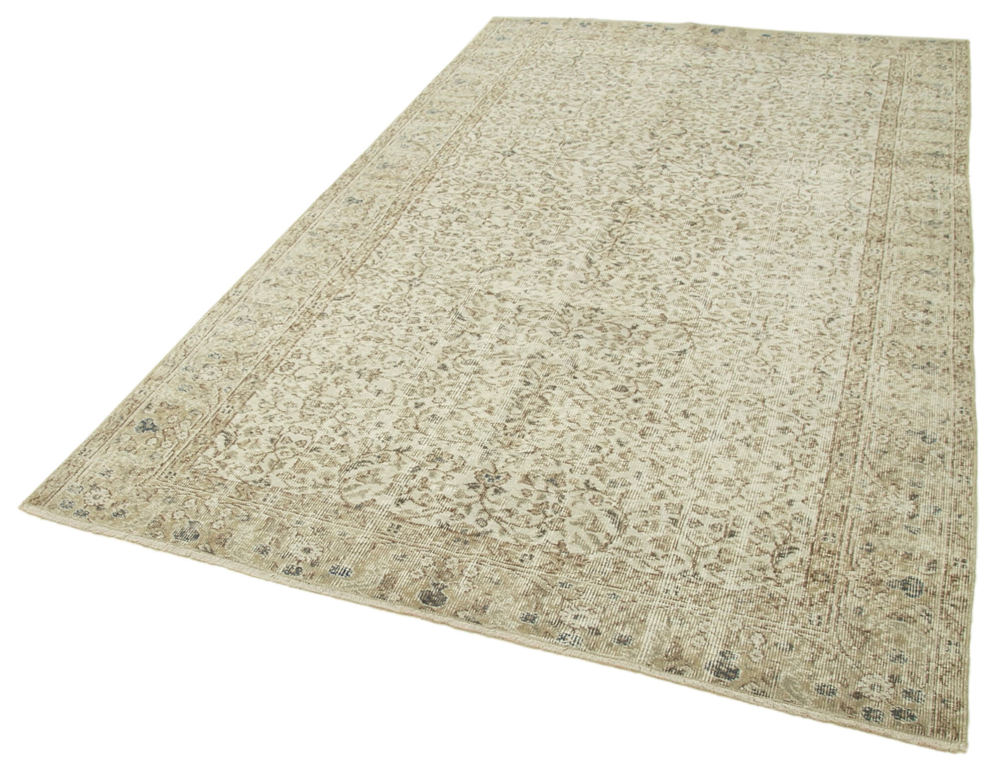 Handmade Wool Area Rug – Vintage Cotton Rug, Beige Area Carpet 5'5''x8'8''