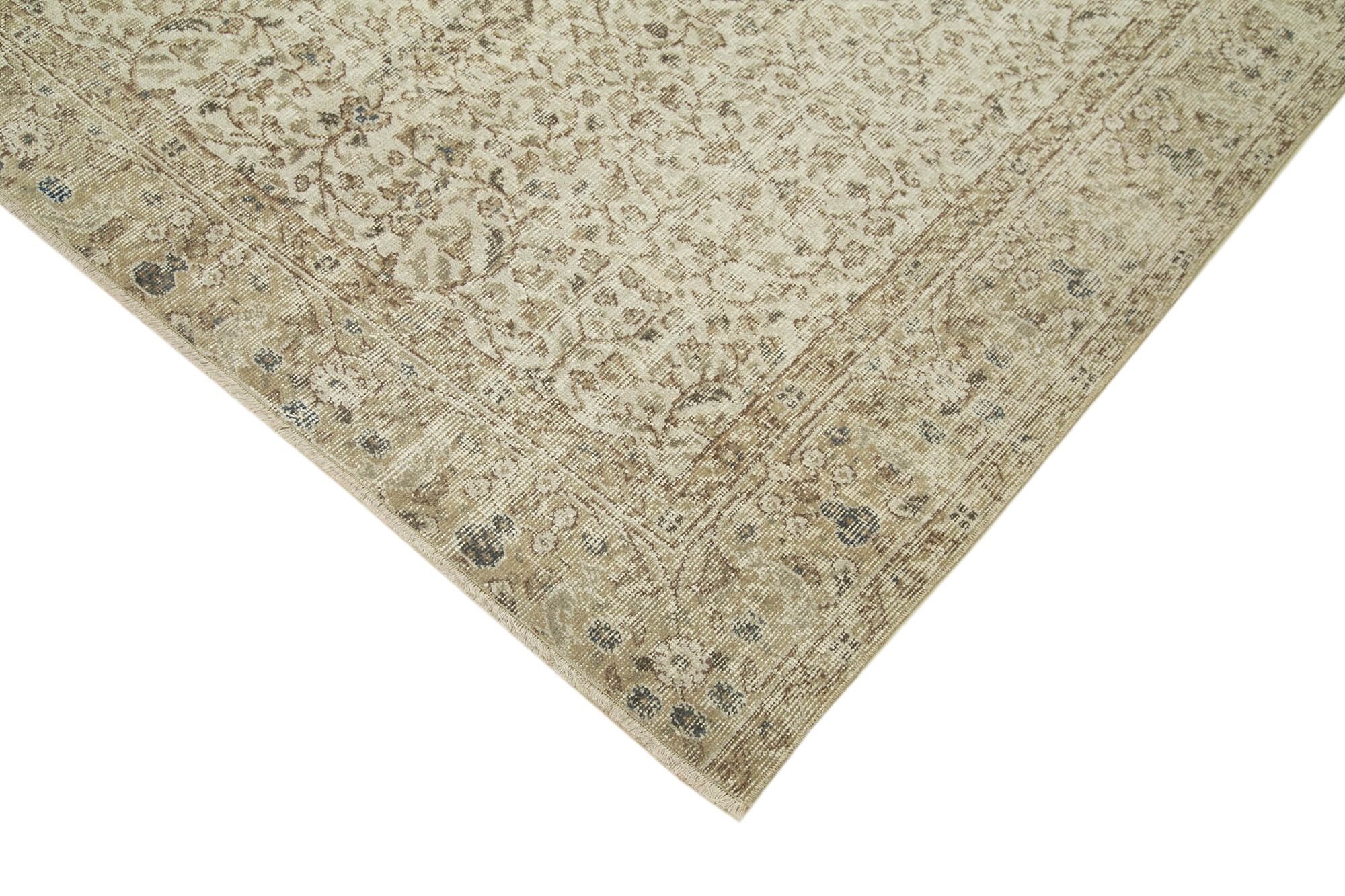 Handmade Wool Area Rug – Vintage Cotton Rug, Beige Area Carpet 5'5''x8'8''