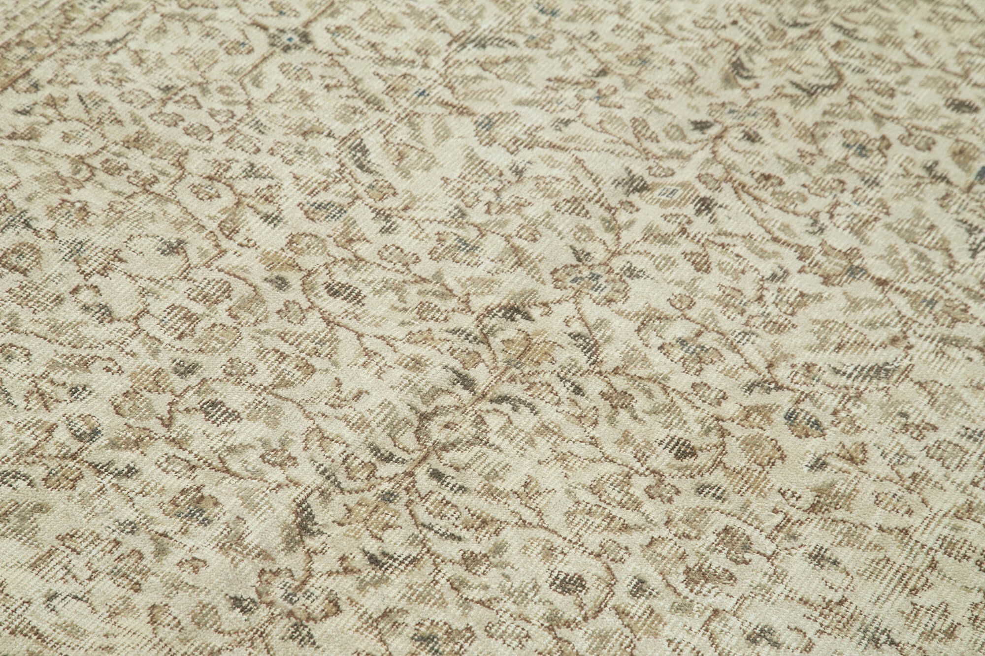 Handmade Wool Area Rug – Vintage Cotton Rug, Beige Area Carpet 5'5''x8'8''